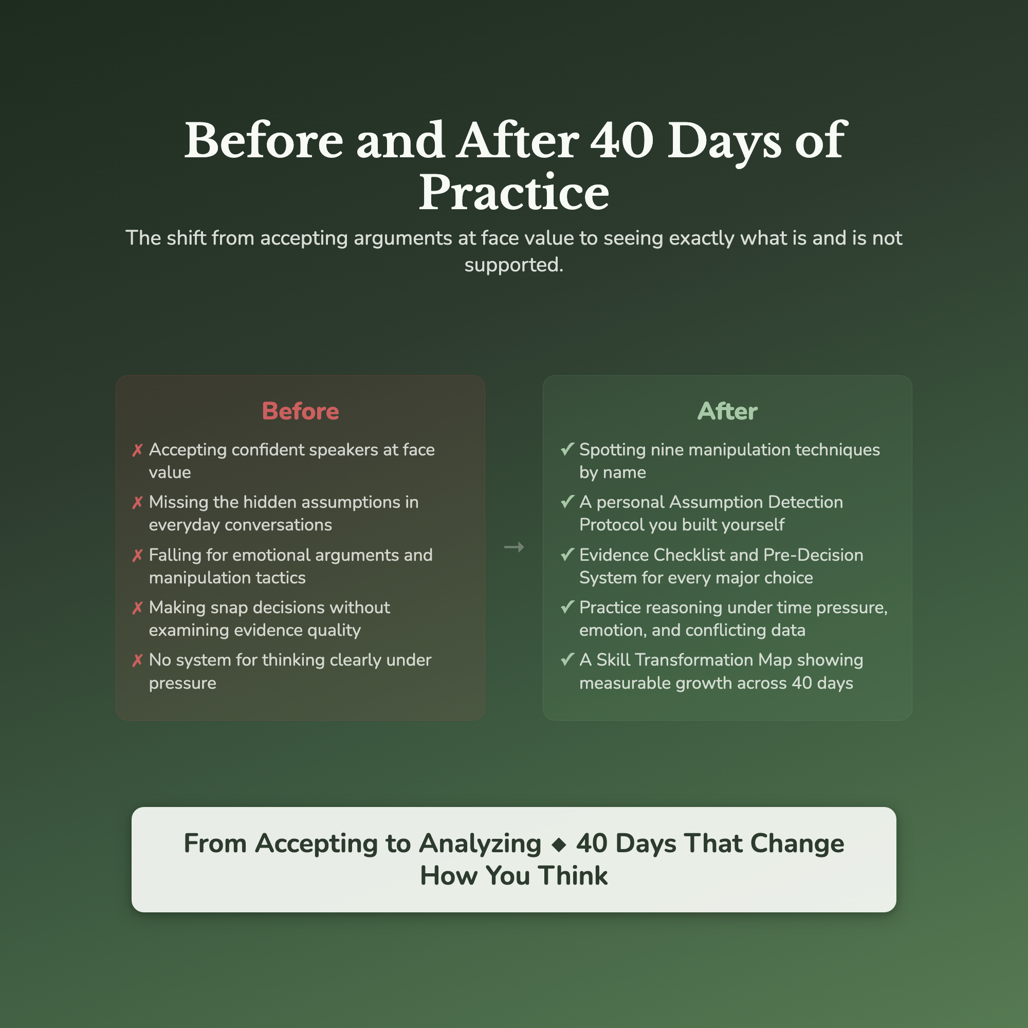 Critical Thinking Workbook & Training — before and after transformation