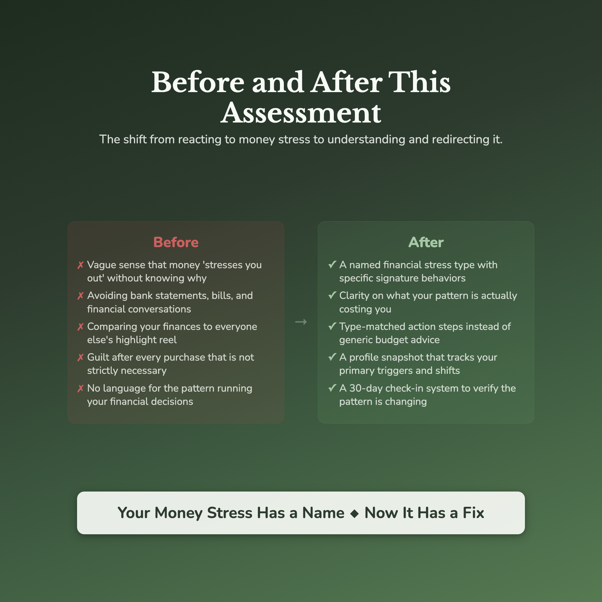 Financial Stress Profile — before and after transformation
