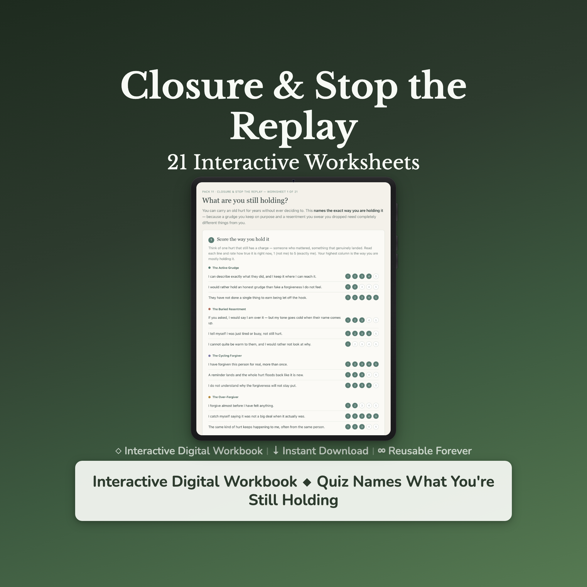 Letting Go Worksheets – Closure, Stop Replaying It, Moving On, Rumination – Interactive Worksheets Bundle