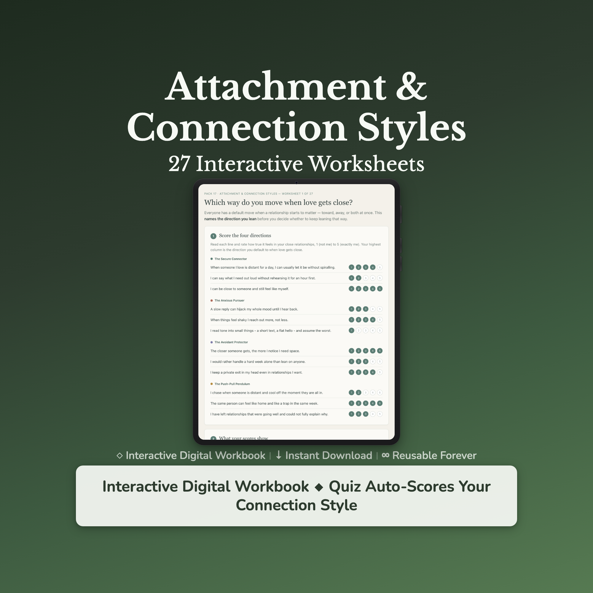 Attachment Style Worksheets – Anxious & Avoidant, Fear of Closeness, Intimacy – Interactive Worksheets Bundle