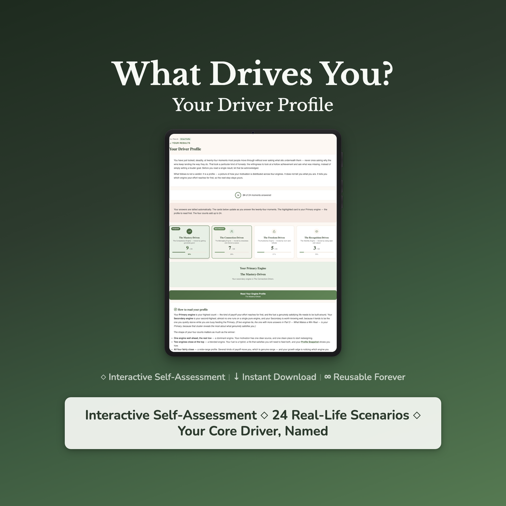 What Drives You Quiz & Workbook – Find Your Core Motivation – Interactive Self-Assessment