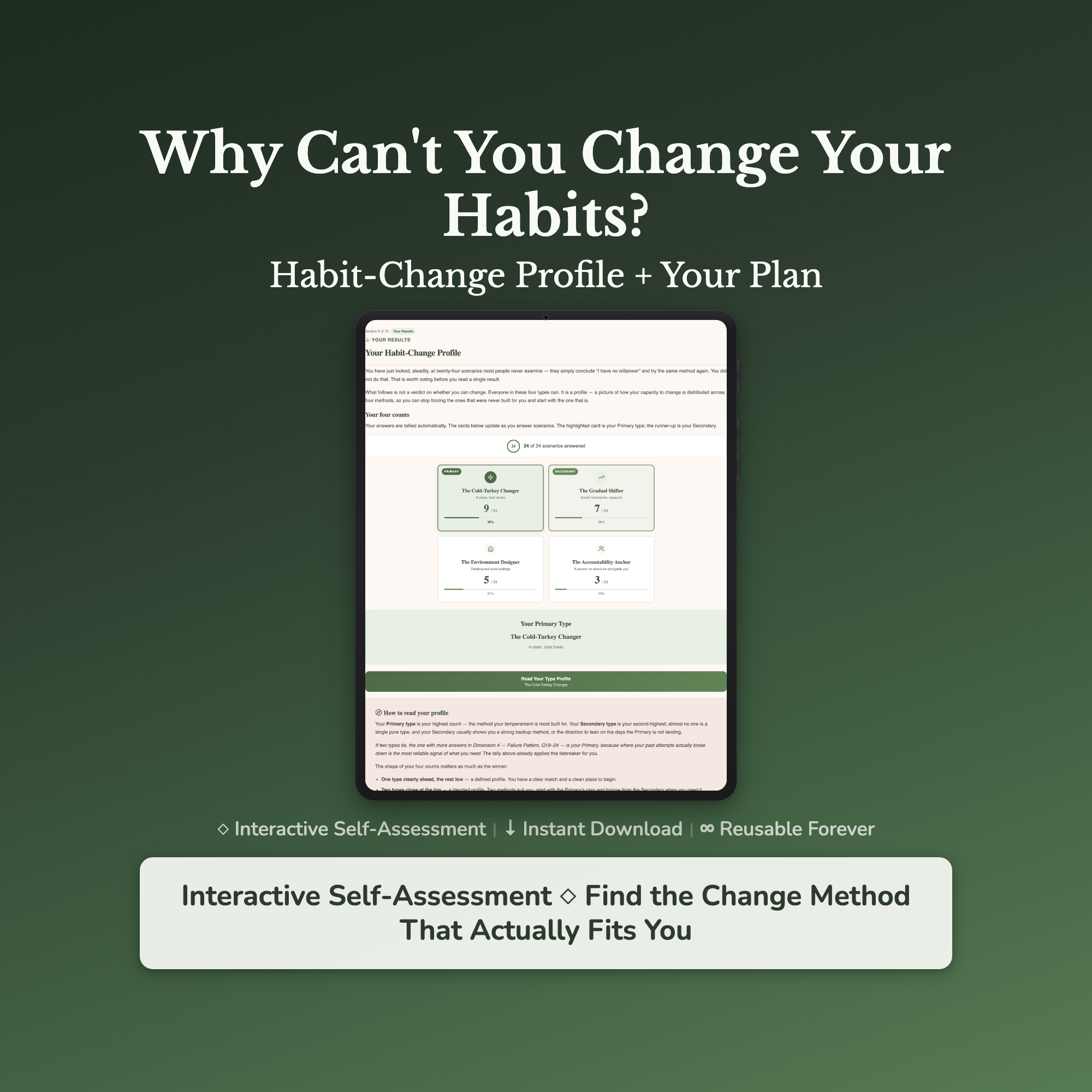 Habit Change Quiz & Workbook – Why Every Method Fails You – Interactive Self-Assessment