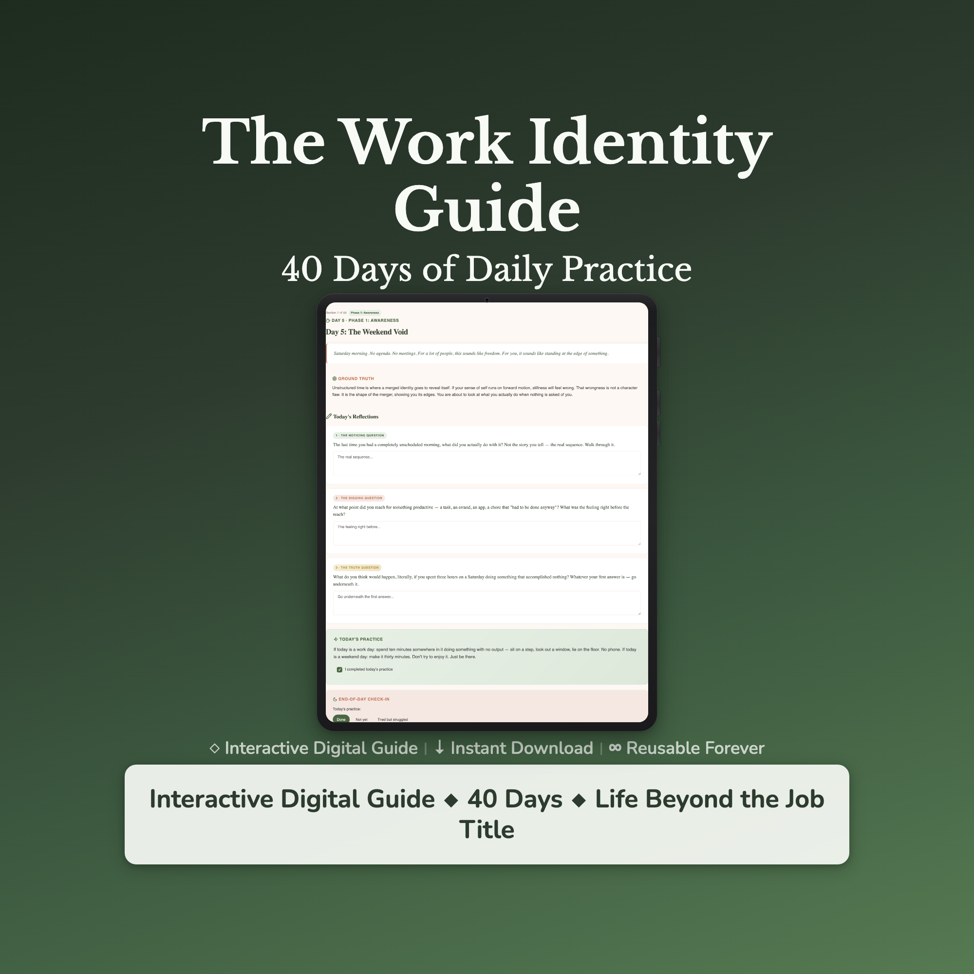 Work Identity Workbook & 40-Day Guide — interactive workbook cover