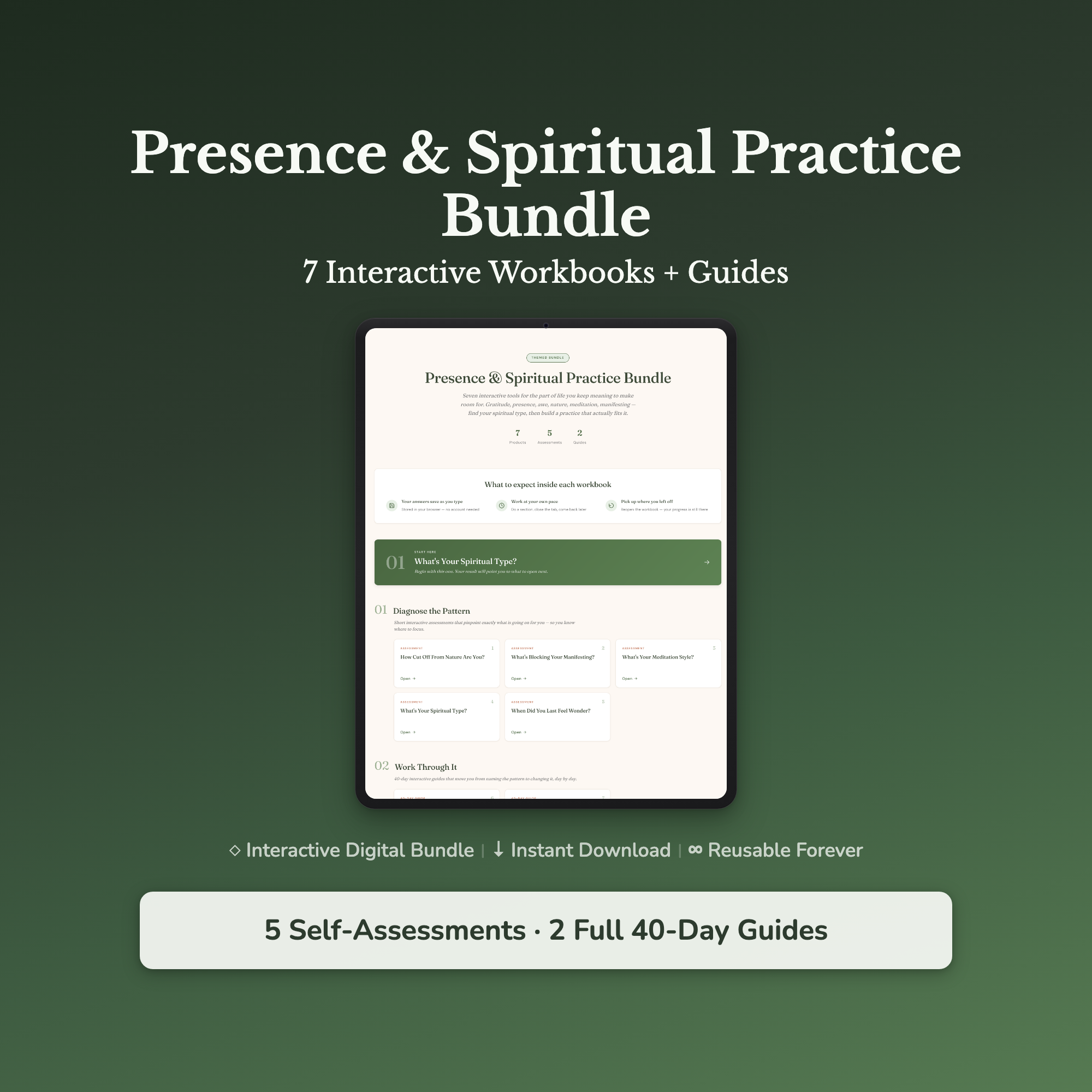 Spiritual Practice Bundle – Gratitude Presence Meditation 7 Tools – Interactive Digital Bundle