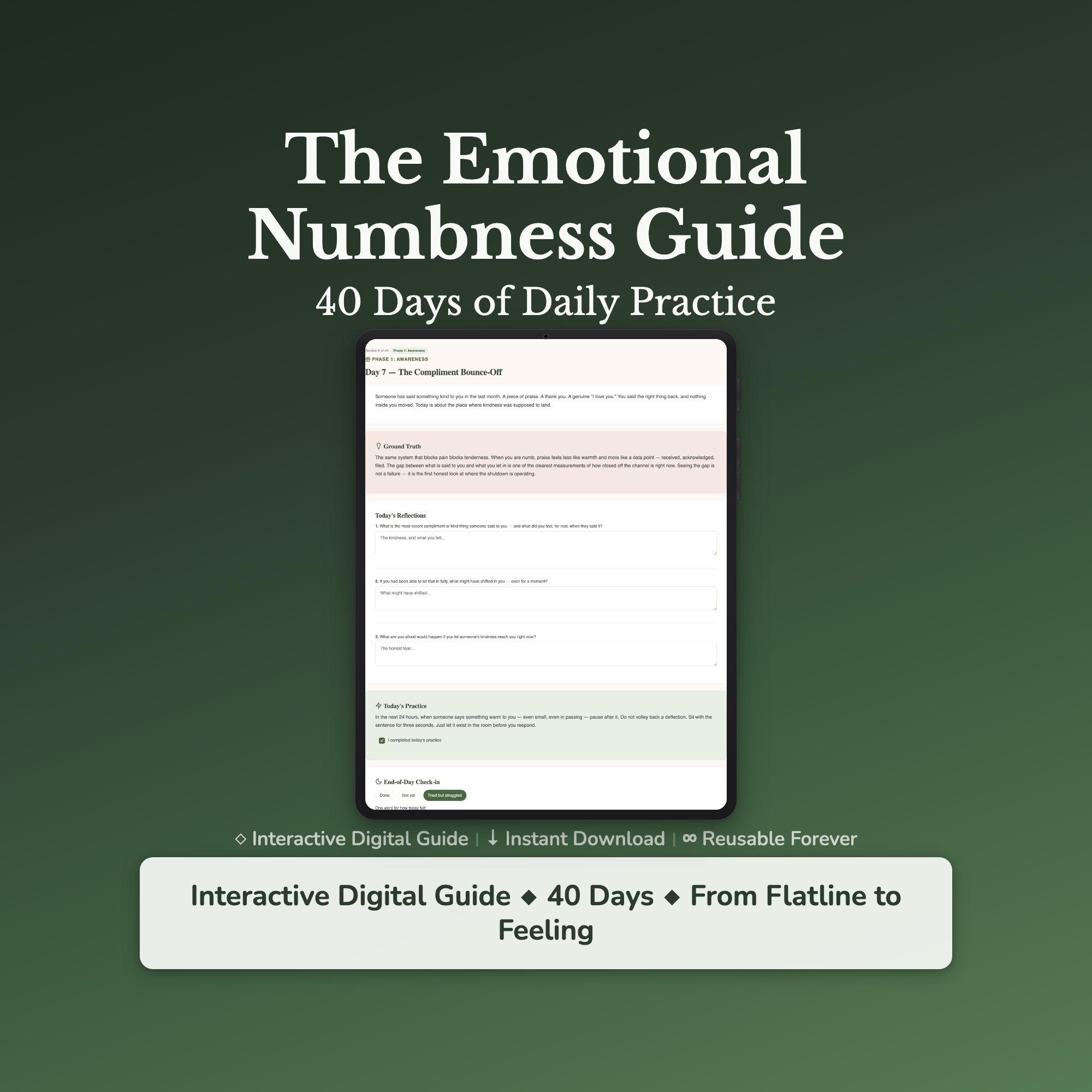 Emotional Numbness Workbook & 40-Day Guide — interactive workbook cover