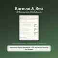 Burnout Worksheets – Exhaustion, Can't Rest, Running on Empty, Overwhelm – Interactive Worksheets Bundle