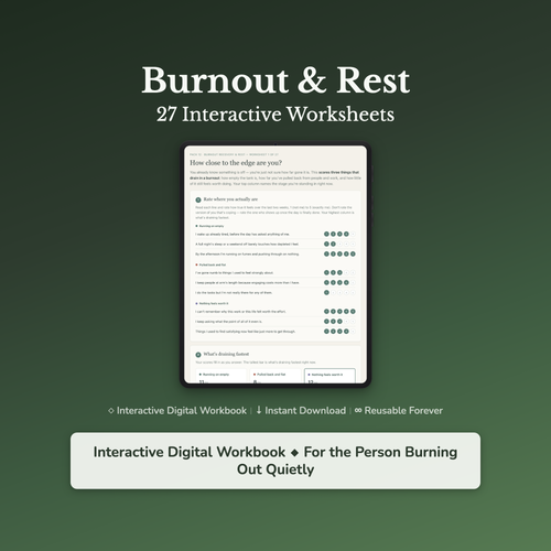 Burnout Worksheets – Exhaustion, Can't Rest, Running on Empty, Overwhelm – Interactive Worksheets Bundle