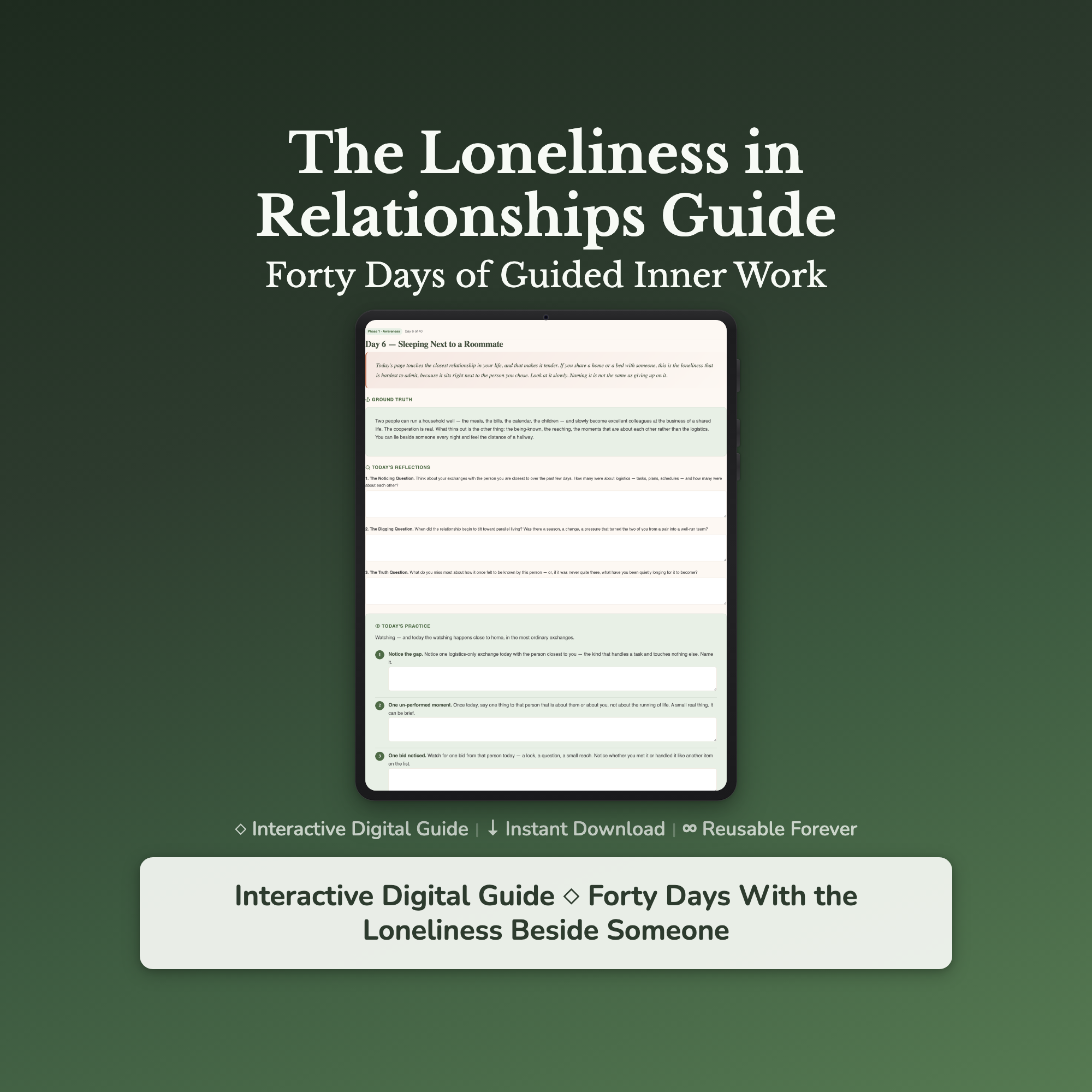 Loneliness Workbook & 40-Day Journal – Lonely Beside Them – Interactive Digital Guide