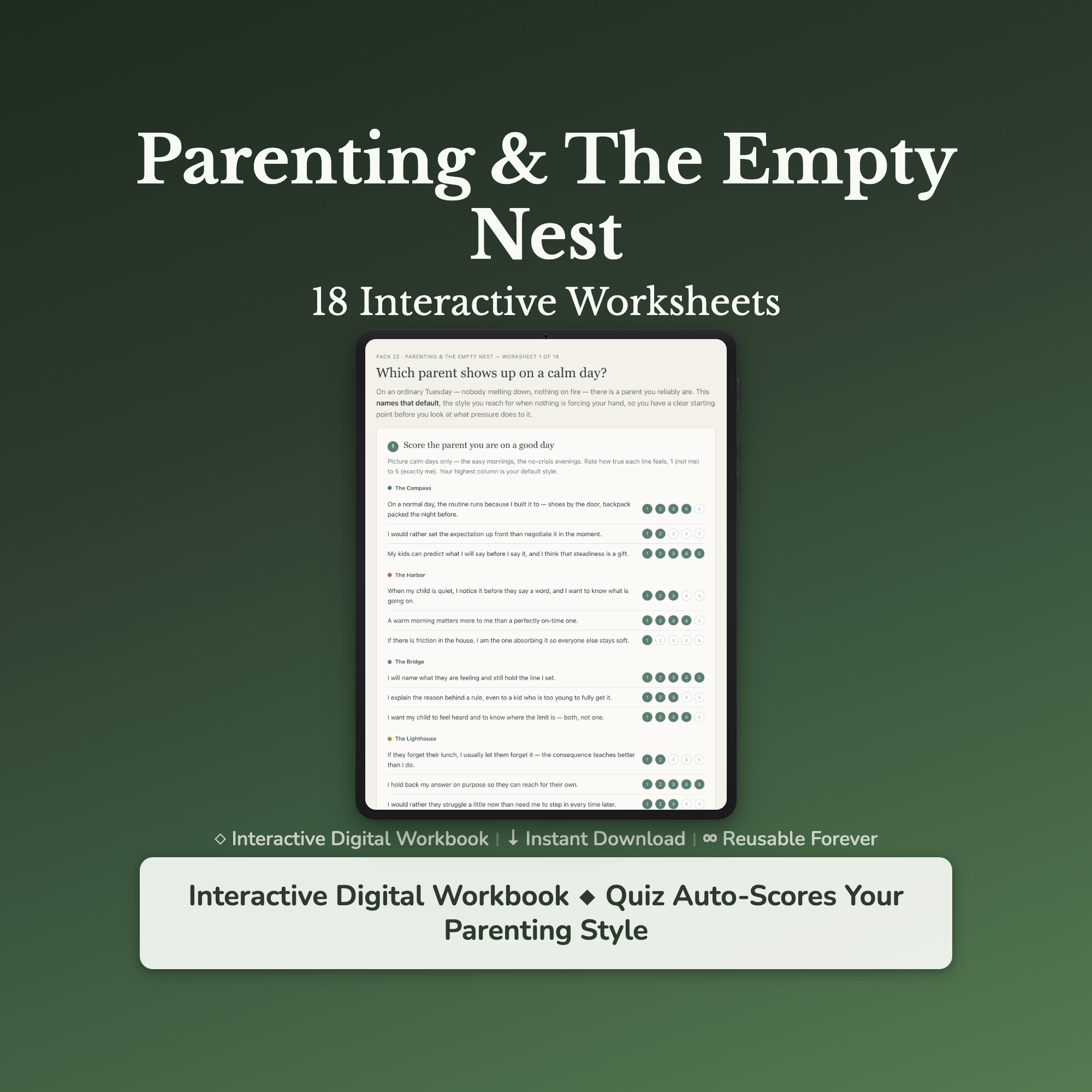 Empty Nest Worksheets – Life After Kids, Identity, Purpose, Letting Go – Interactive Worksheets Bundle