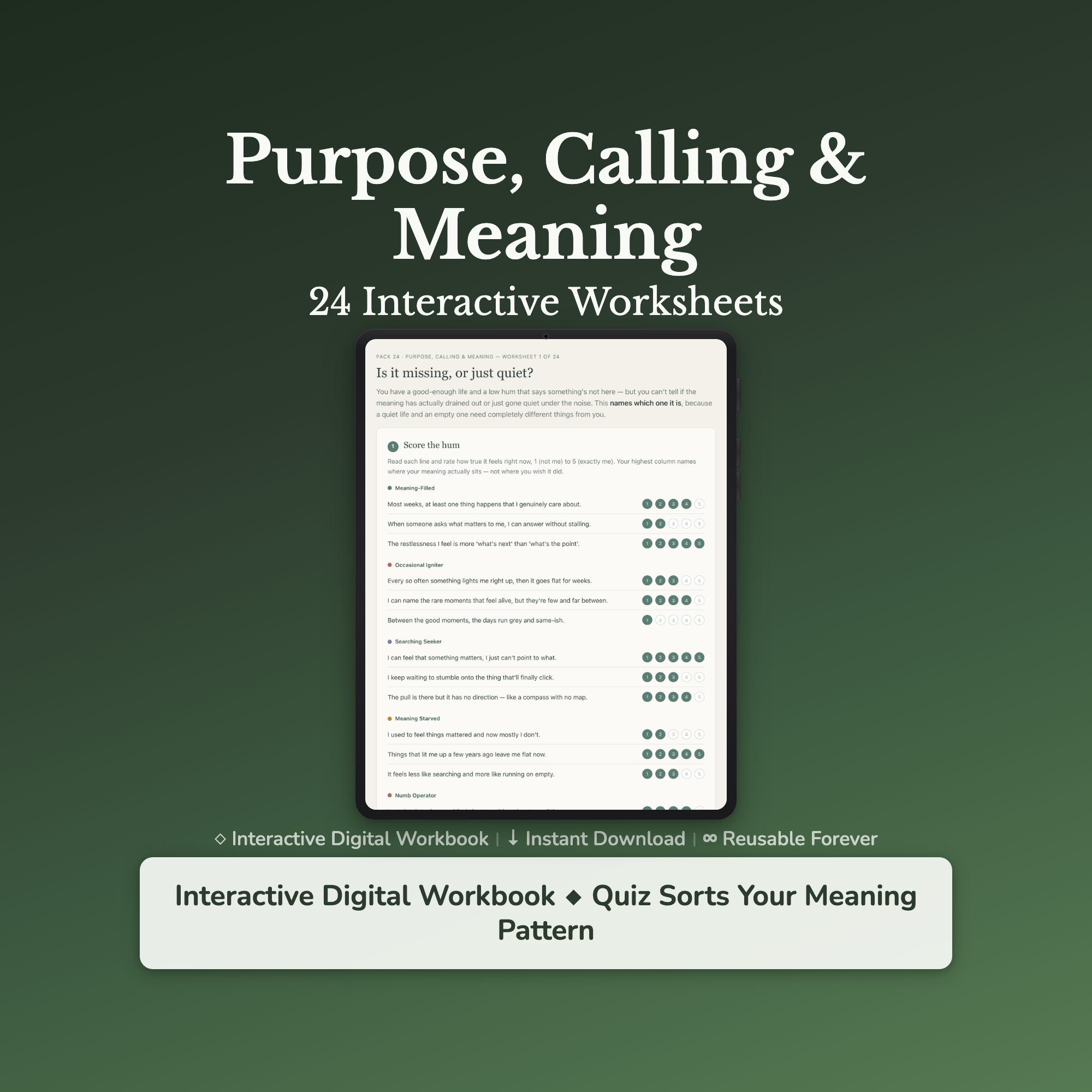 Ikigai & Purpose Worksheets – Find Your Purpose, Meaning, Calling, Direction – Interactive Worksheets Bundle