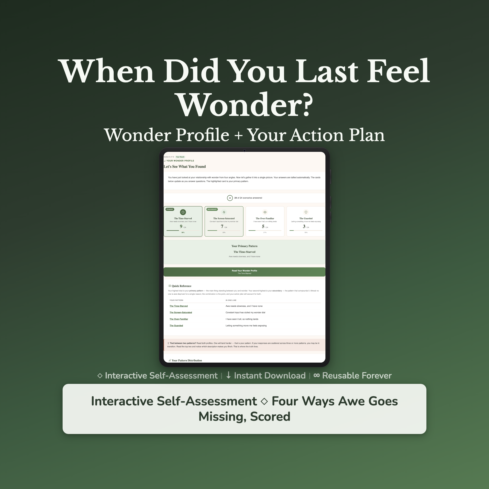 Wonder Quiz & Workbook – When Did You Last Feel Awe? – Interactive Self-Assessment