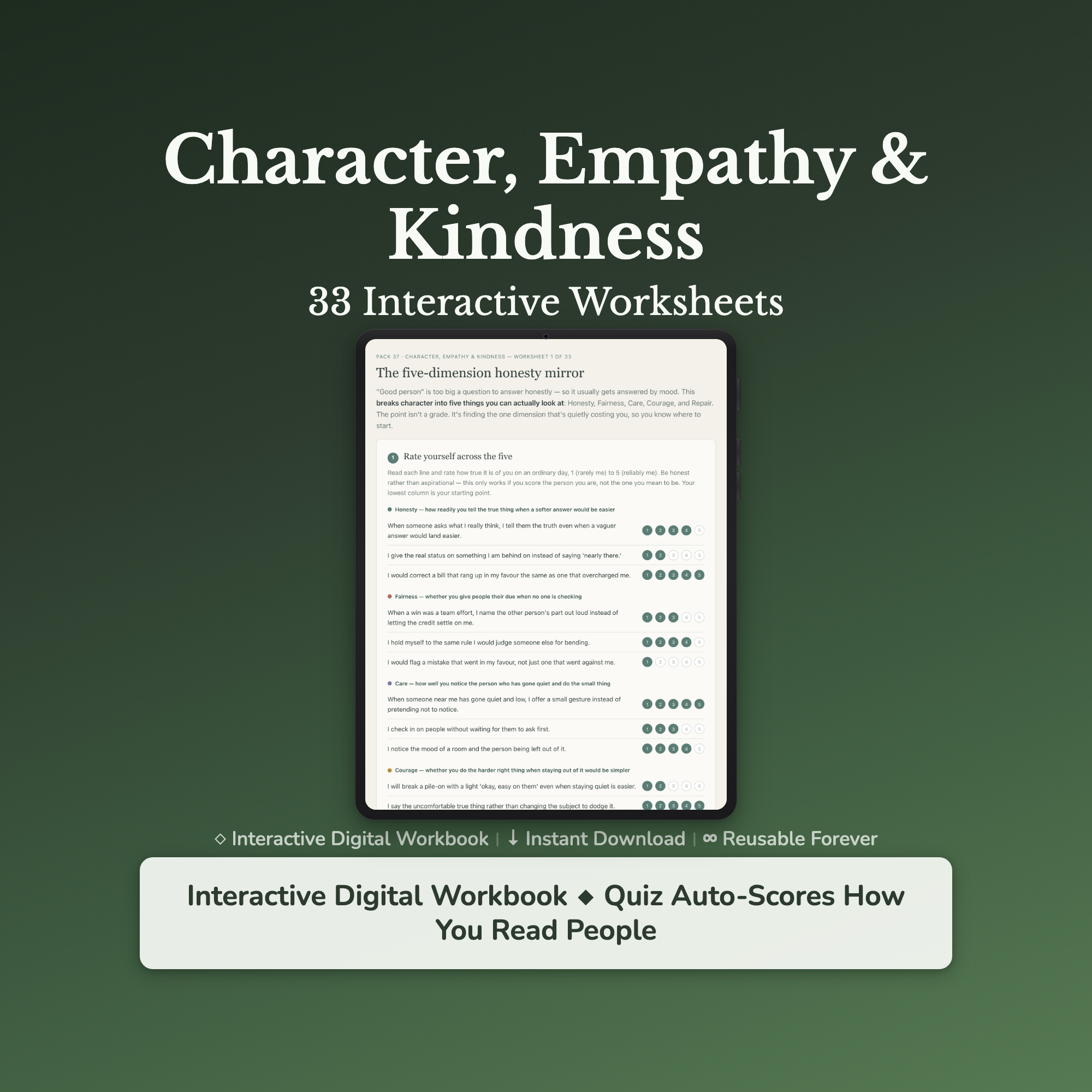 Empathy & Kindness Worksheets – Read People, Self-Compassion, Kindness – Interactive Worksheets Bundle