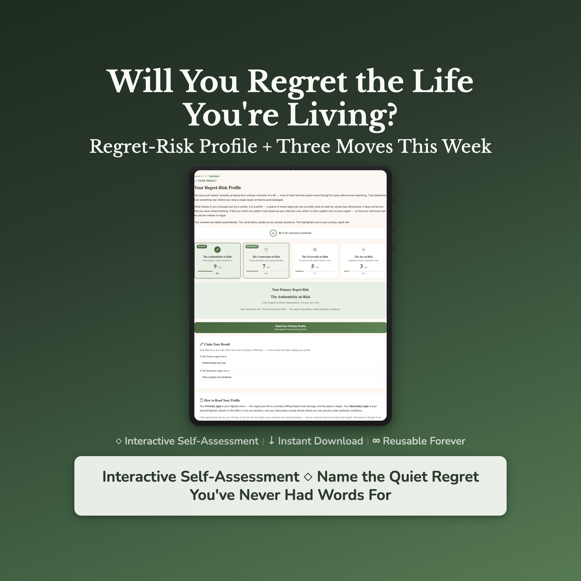 Life Regret Quiz & Workbook – Are You Living the Wrong Life? – Interactive Self-Assessment