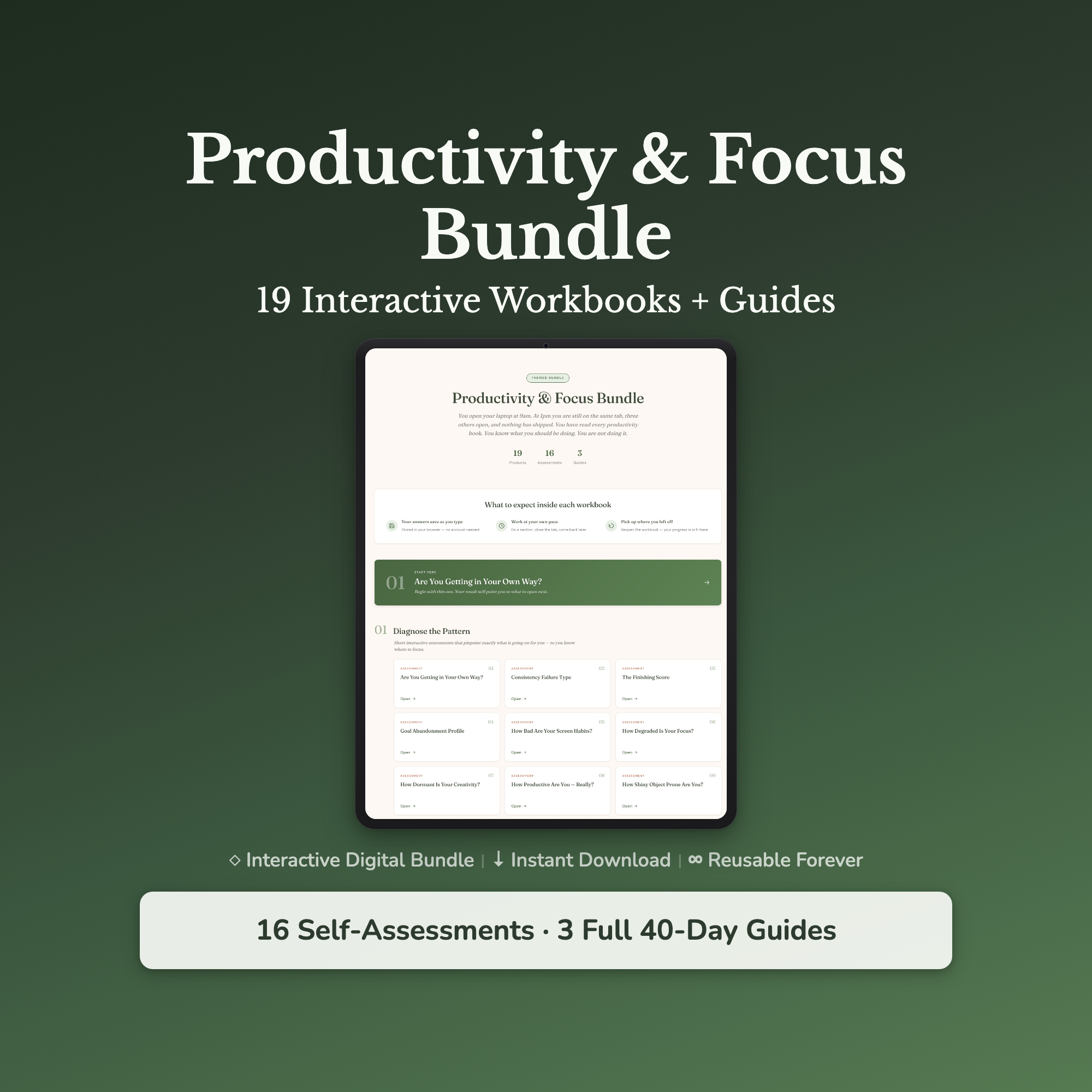 Procrastination Workbook & Self-Care Bundle – From 18 Open Tabs to One Finished Thing – Interactive Digital Bundle