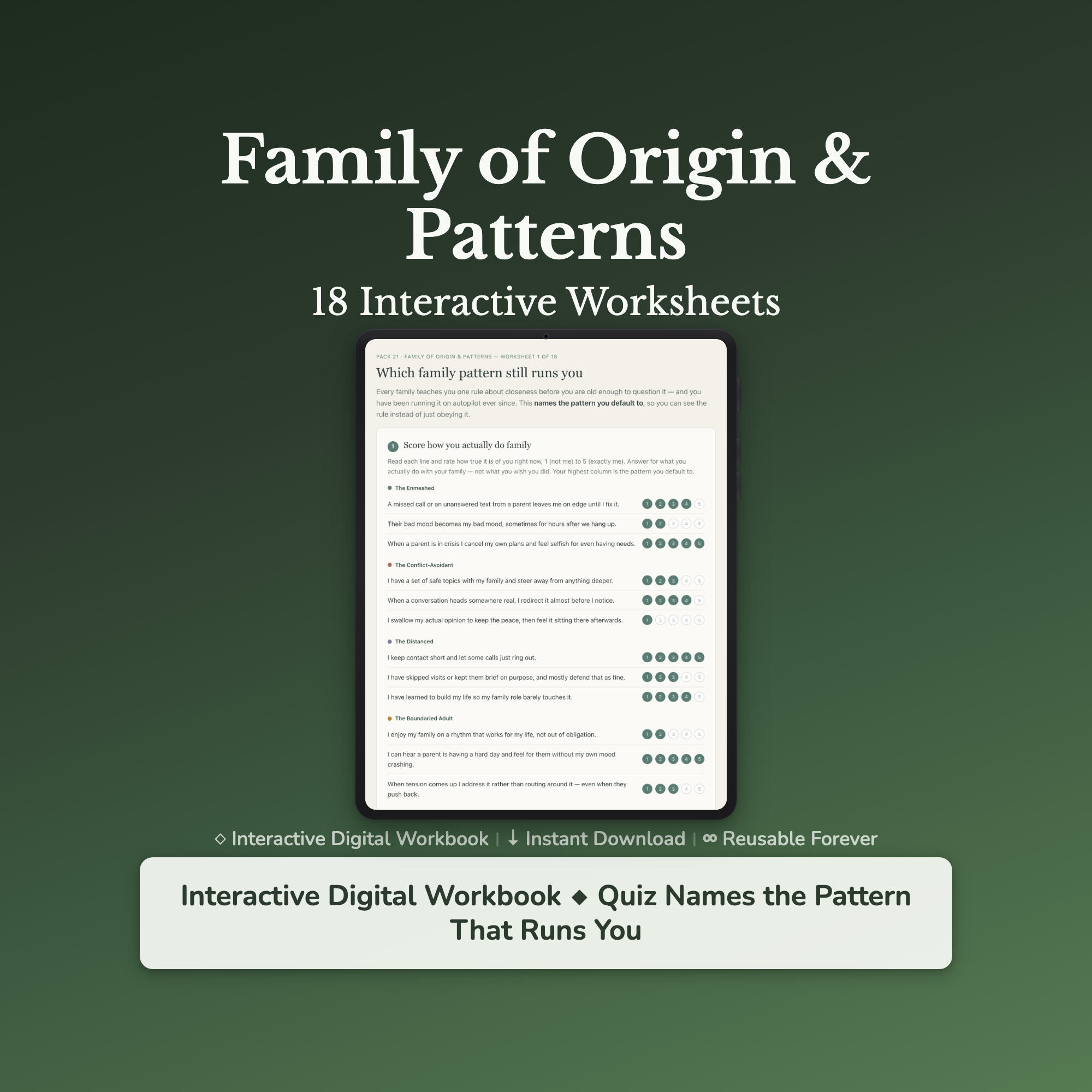 Family Patterns Worksheets – Family of Origin, Inherited Patterns, Boundaries – Interactive Worksheets Bundle