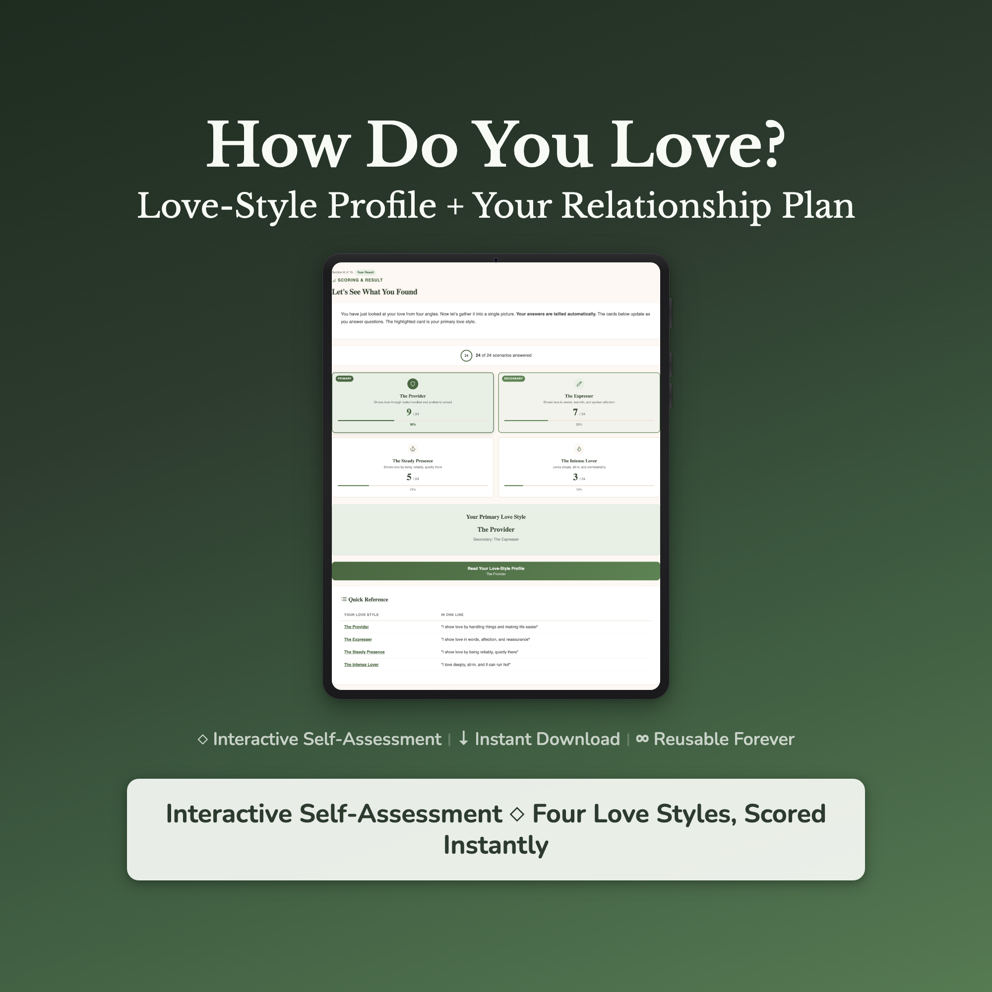 Love Style Quiz & Workbook – How Do You Love? – Interactive Self-Assessment