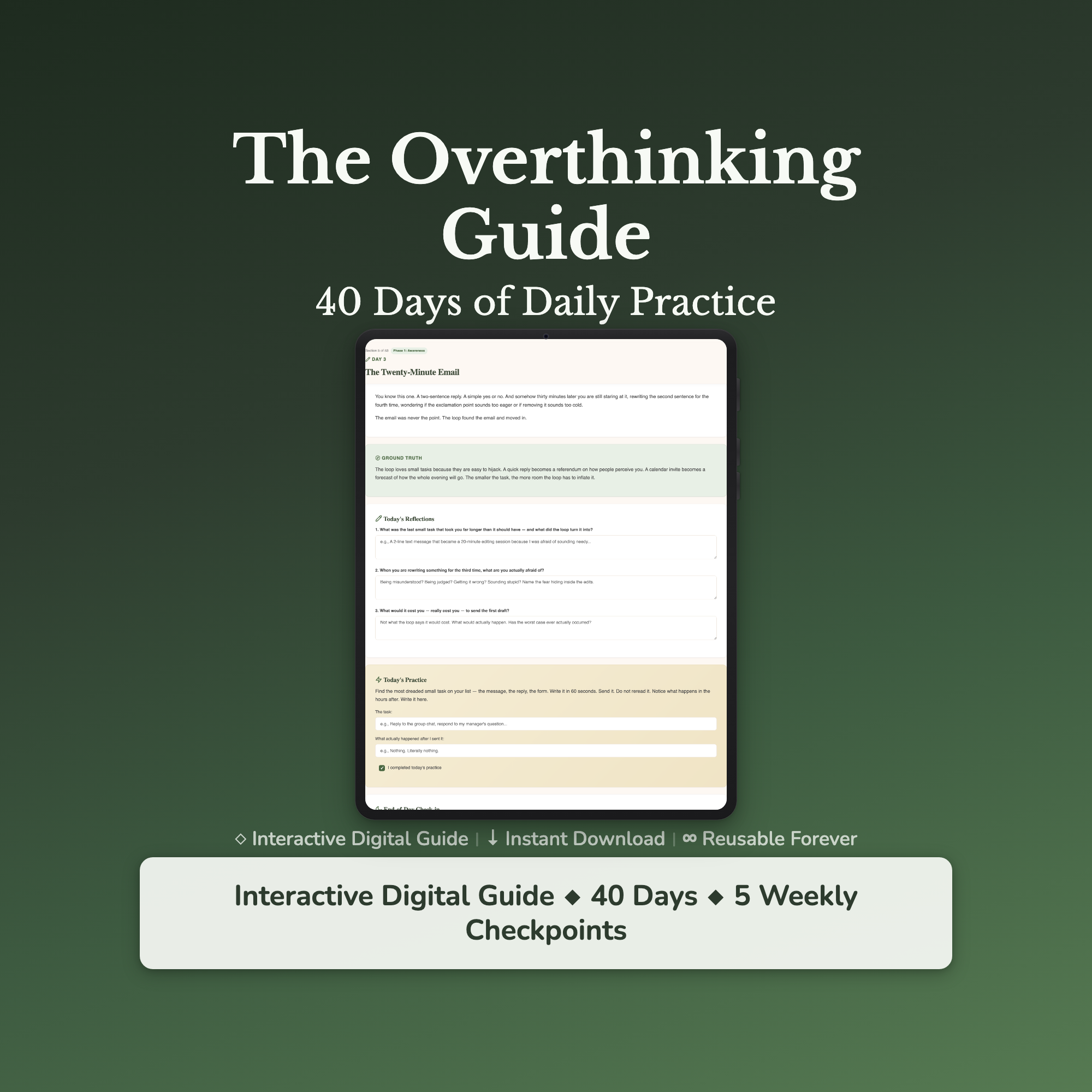 Overthinking Workbook & 40-Day Guide — interactive workbook cover