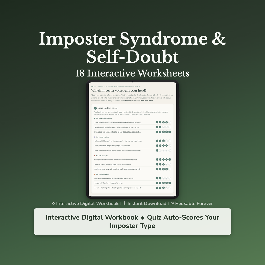 Imposter Syndrome Worksheets – Self-Doubt, Feeling Like a Fraud, Not Good Enough – Interactive Worksheets Bundle
