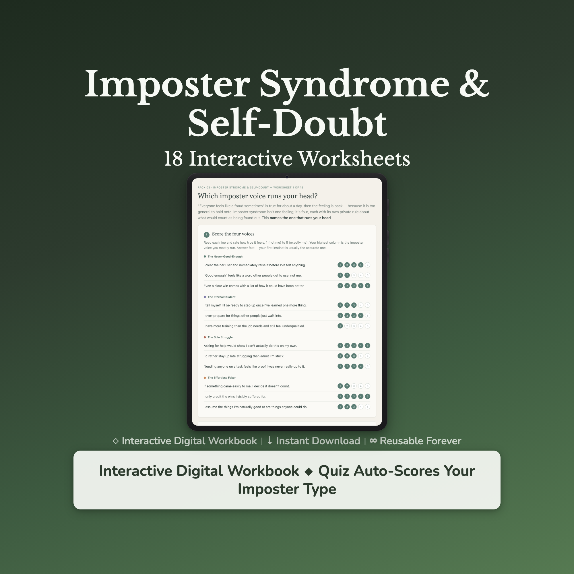 Imposter Syndrome Worksheets – Self-Doubt, Feeling Like a Fraud, Not Good Enough – Interactive Worksheets Bundle