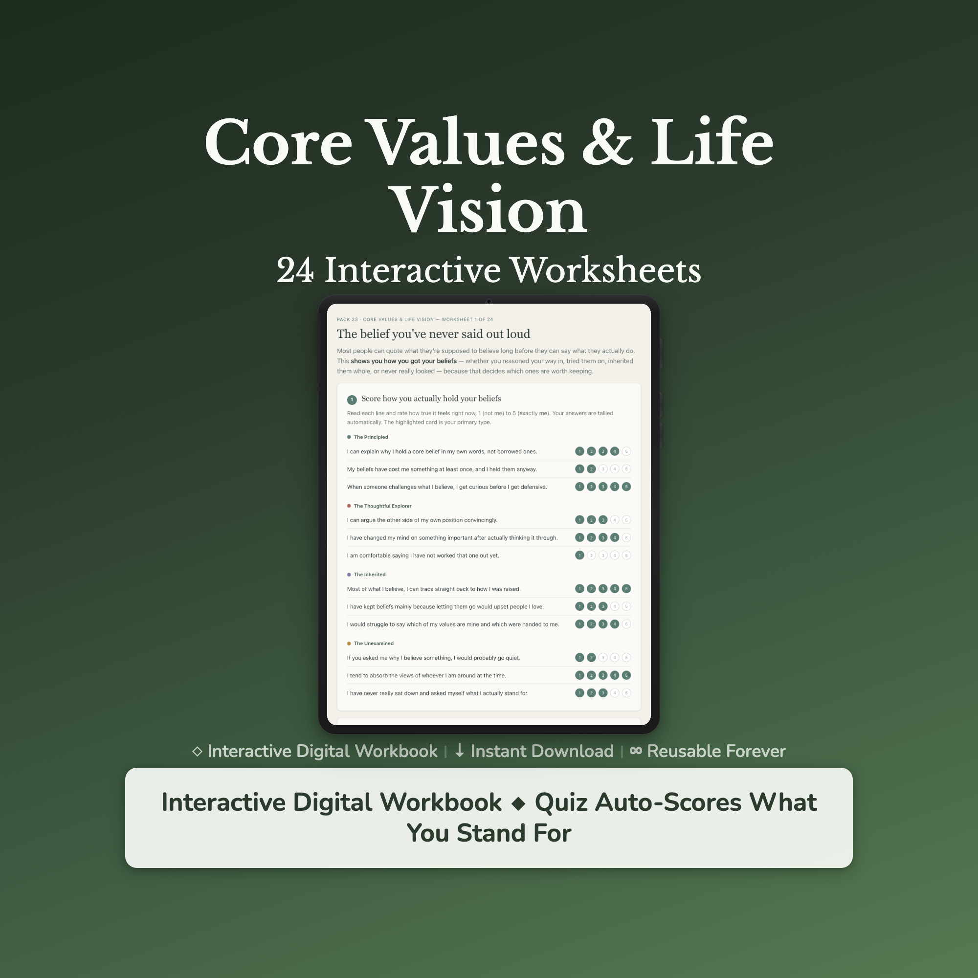 Core Values Worksheets – What Matters Most, Priorities, Life Vision – Interactive Worksheets Bundle