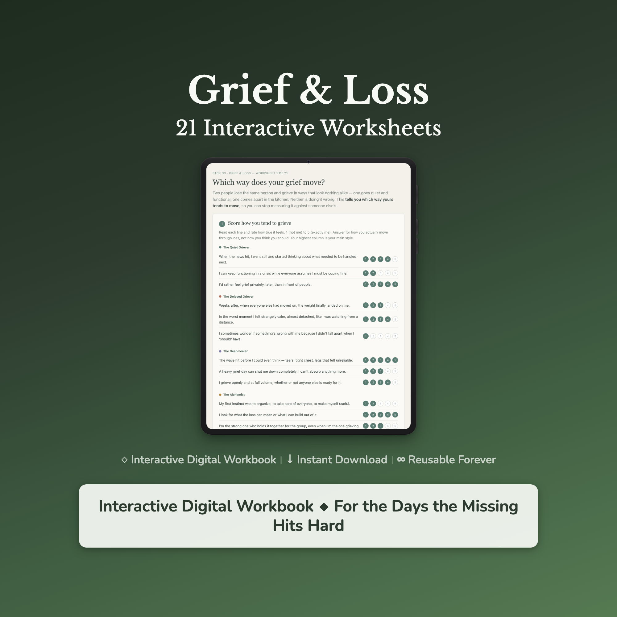 Grief Journal Worksheets – Loss, Missing Them, Mourning, Bereavement – Interactive Worksheets Bundle