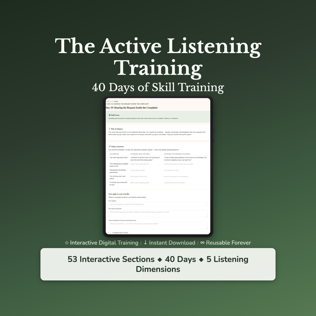 Active Listening Workbook & 40-Day Training — interactive workbook cover
