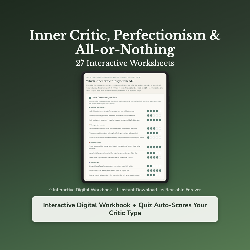 Inner Critic Worksheets – Self-Criticism, Perfectionism, Never Good Enough, Negative Self-Talk – Interactive Worksheets 