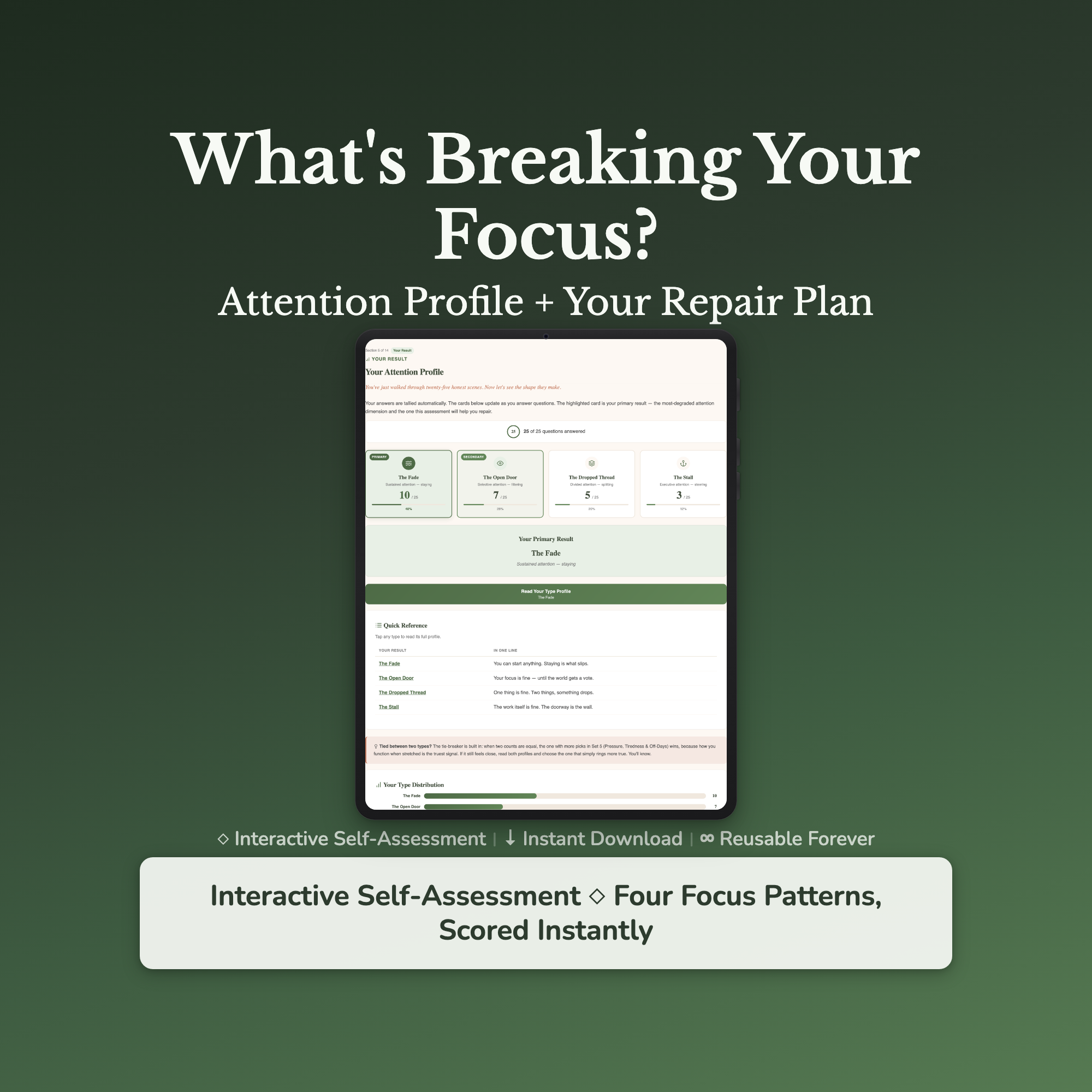Focus Quiz & Workbook – What's Breaking Your Focus? – Interactive Self-Assessment