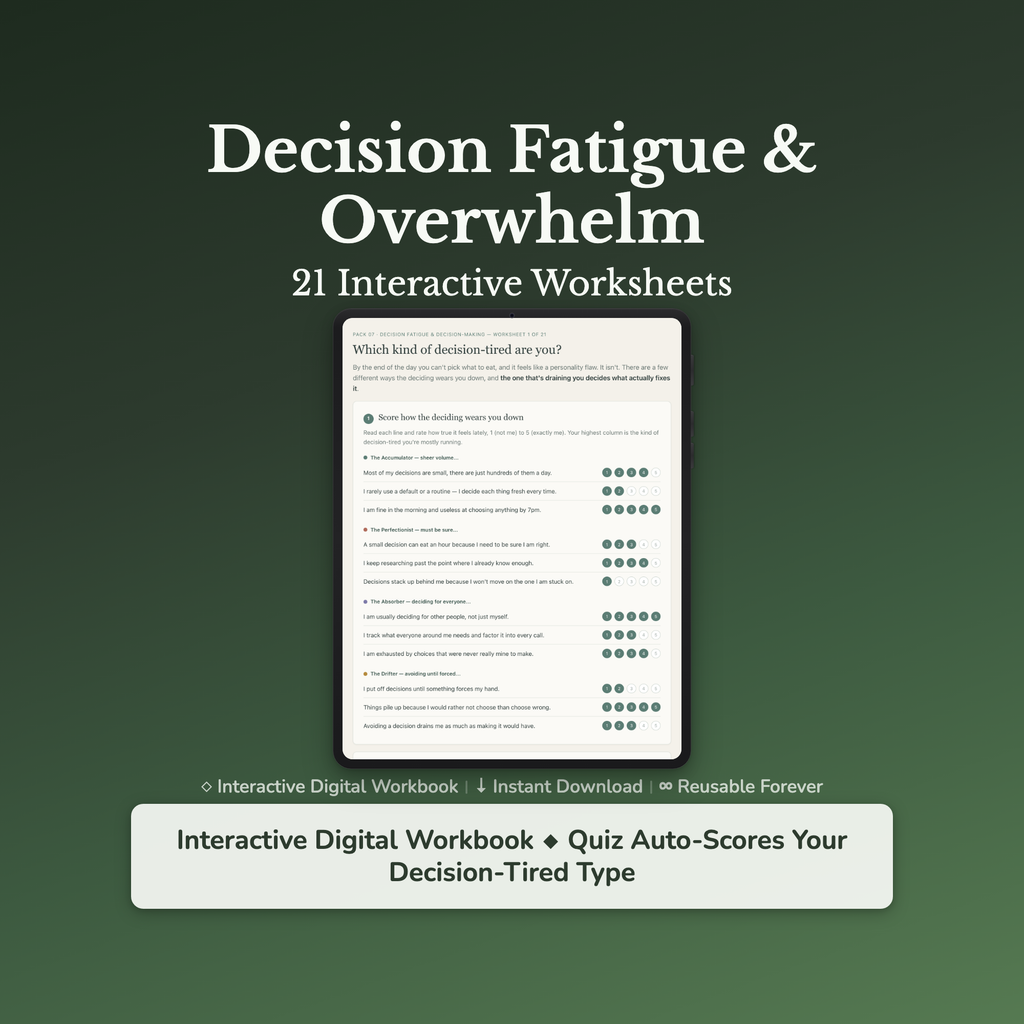 Decision Fatigue Worksheets – Indecision, Too Many Choices, Second-Guessing – Interactive Worksheets Bundle