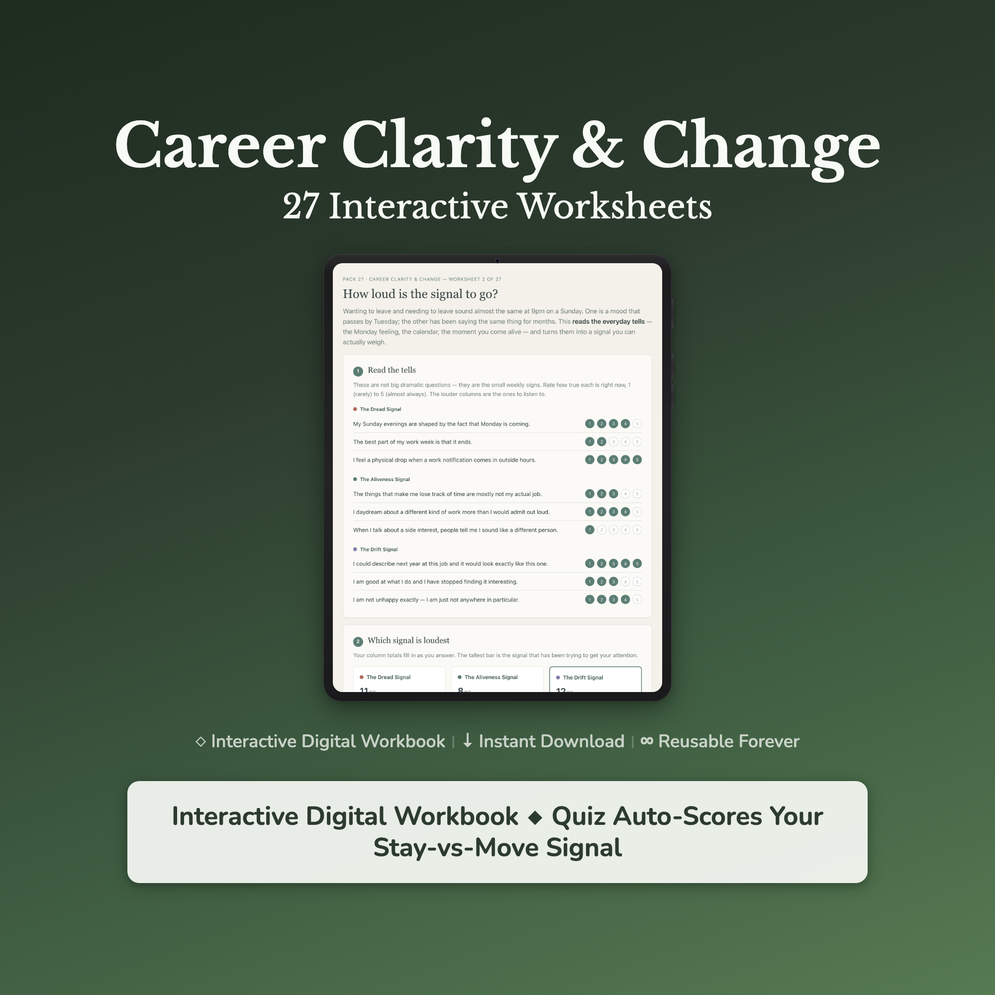 Career Clarity Worksheets – Career Change, Quit or Stay, Calling, Direction – Interactive Worksheets Bundle