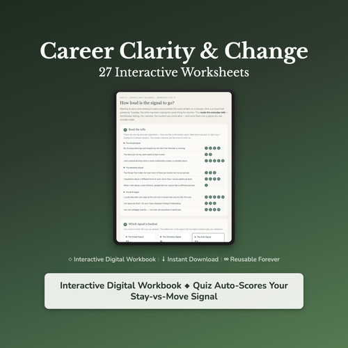 Career Clarity Worksheets – Career Change, Quit or Stay, Calling, Direction – Interactive Worksheets Bundle