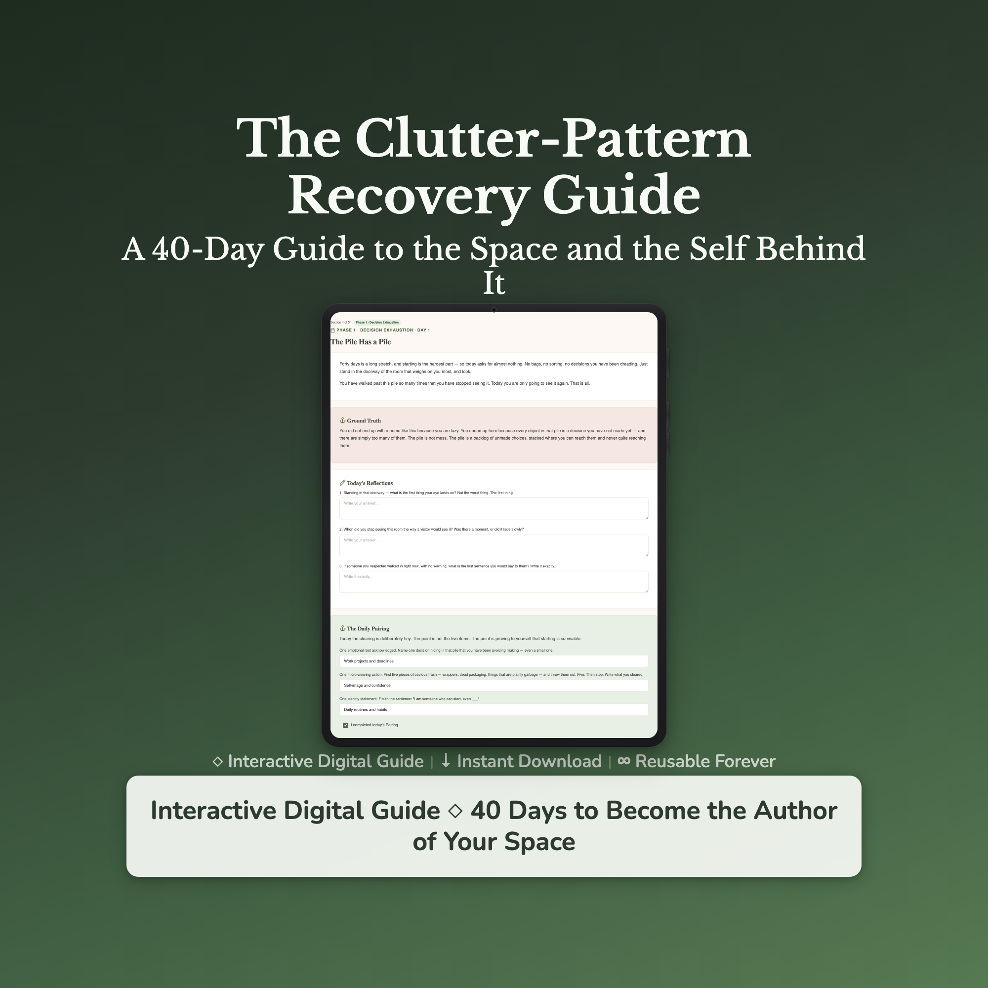 Declutter Workbook & 40-Day Journal – Why You Cant Let Go – Interactive Digital Guide