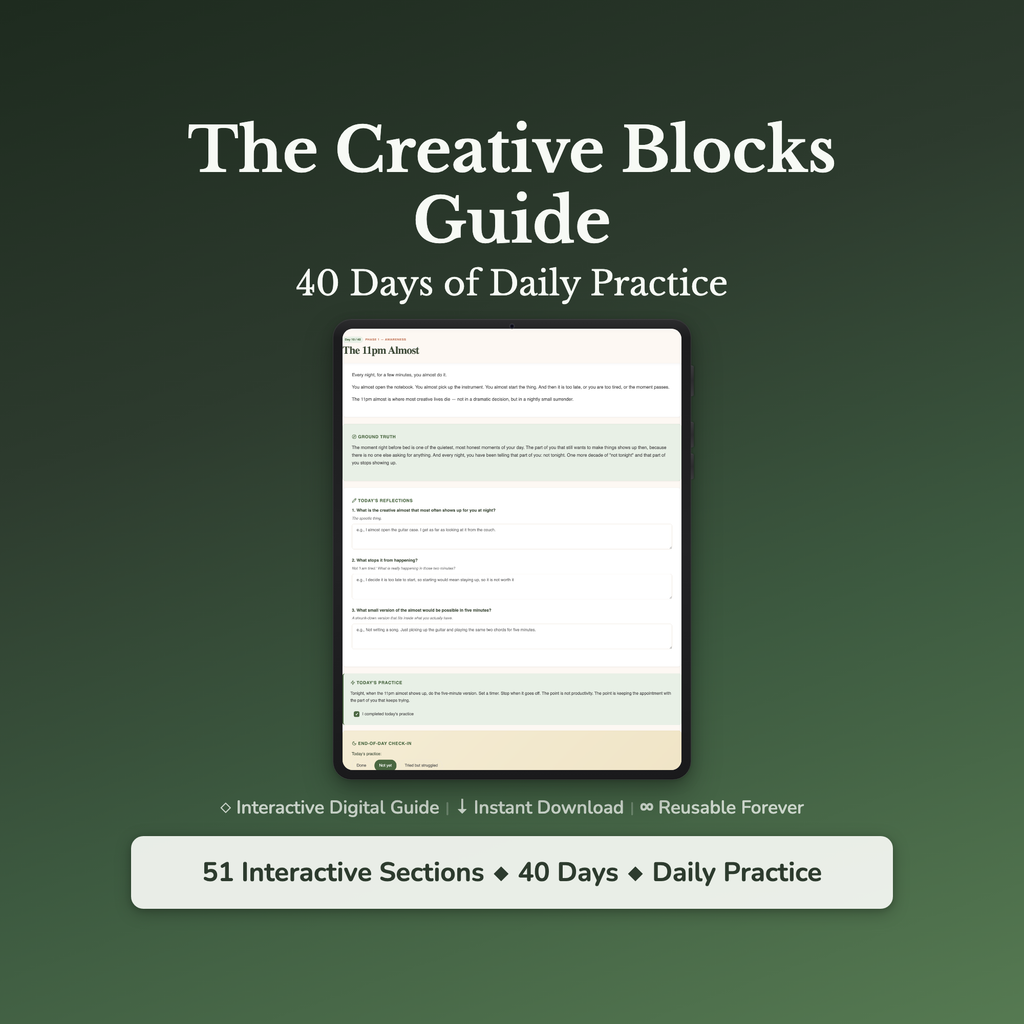 Creative Block Workbook & 40-Day Guide — interactive workbook cover