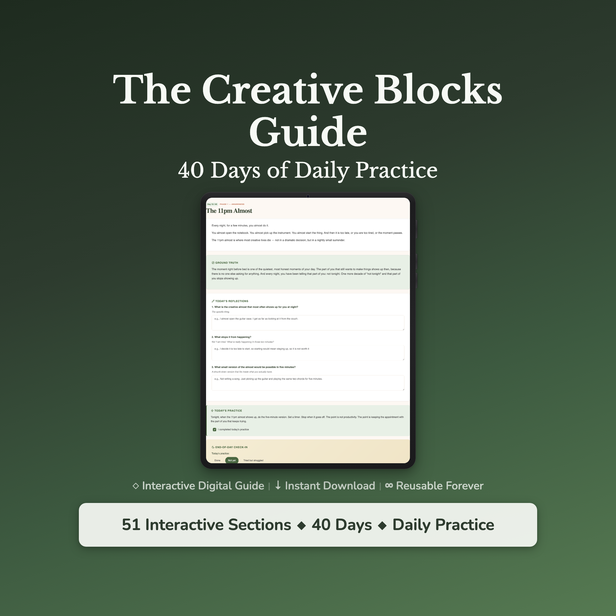 Creative Block Workbook & 40-Day Guide — interactive workbook cover