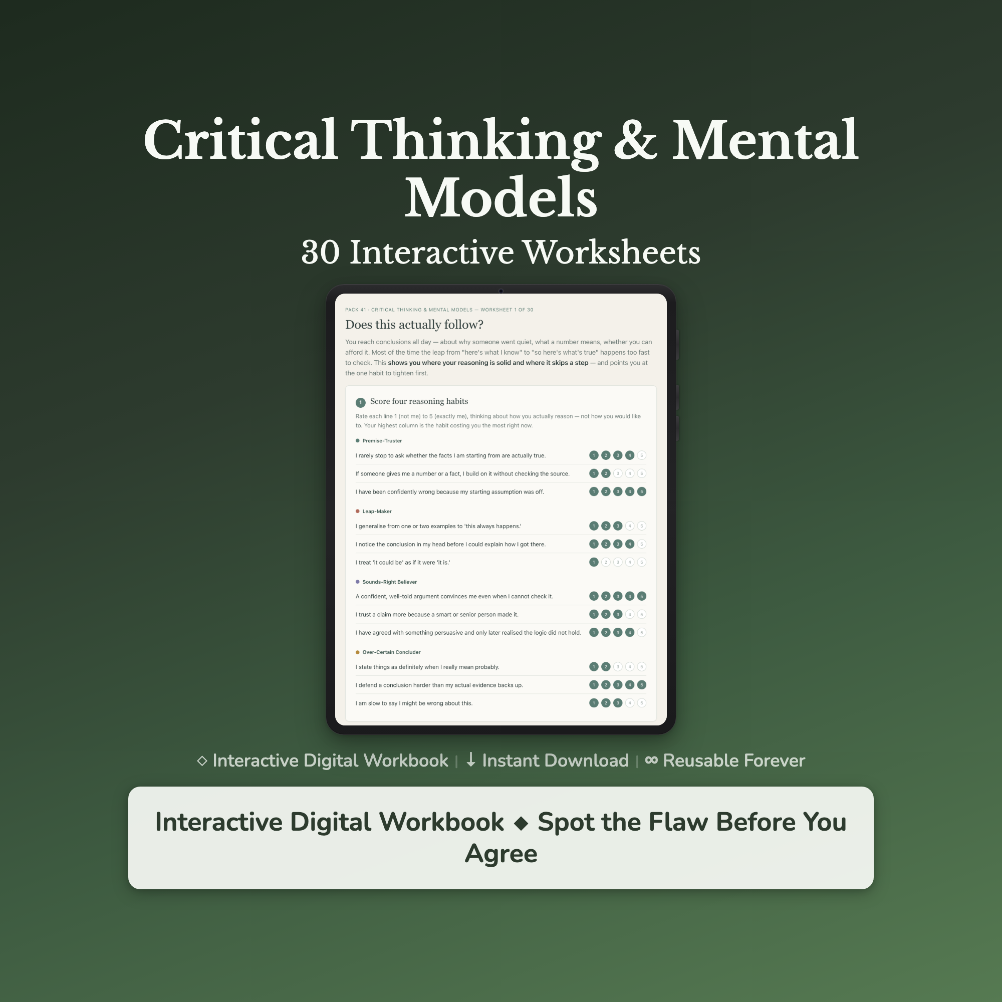 Critical Thinking Worksheets – Mental Models, Clear Thinking, Logic & Bias – Interactive Worksheets Bundle
