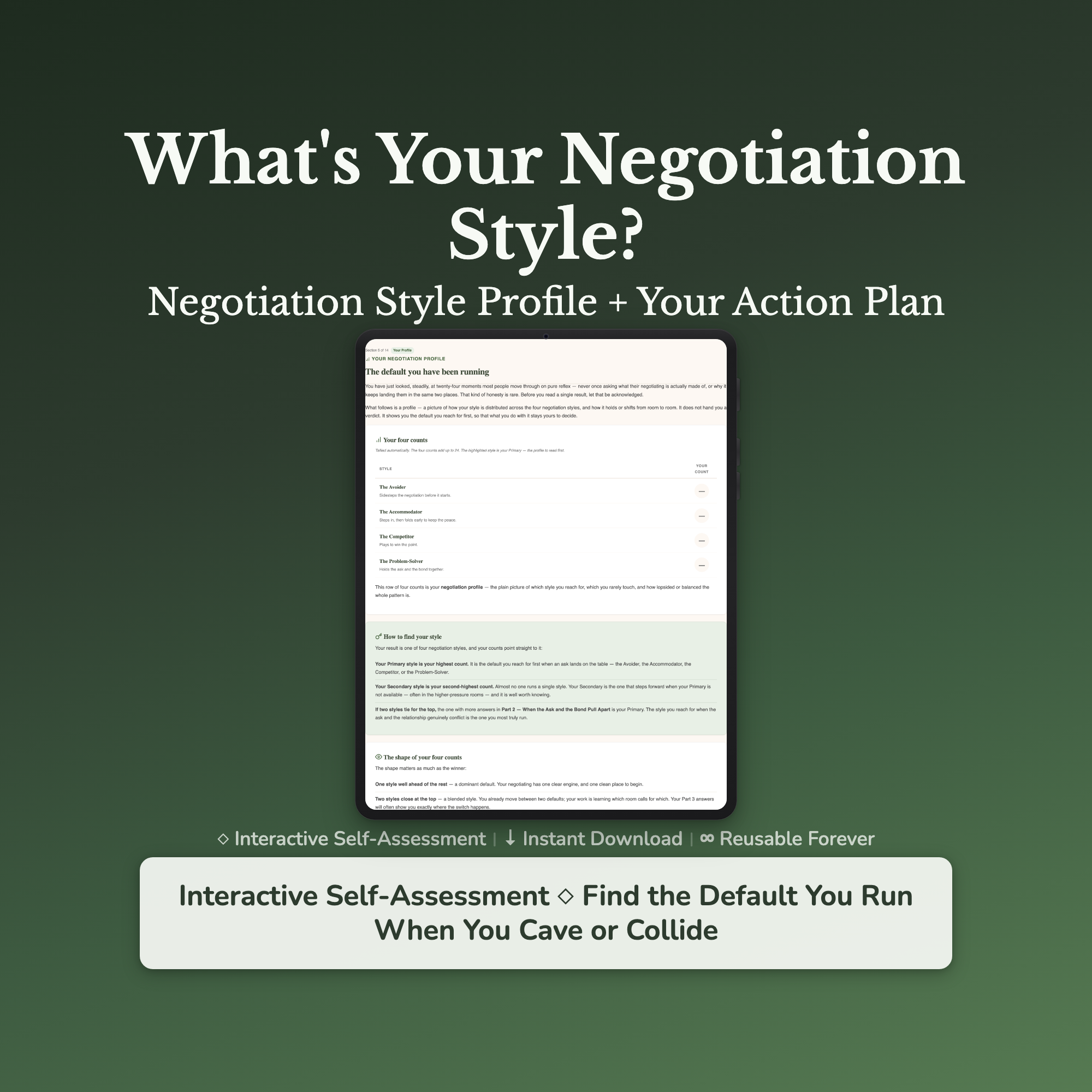 Negotiation Style Quiz & Workbook – Why You Cave or Collide – Interactive Self-Assessment