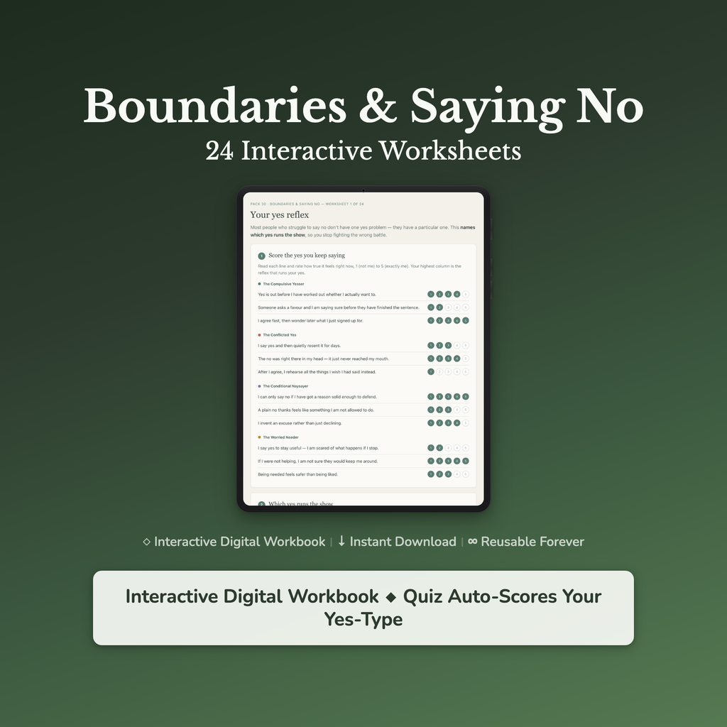 Boundaries Worksheets – Saying No, People-Pleasing, Guilt, Overcommitting – Interactive Worksheets Bundle