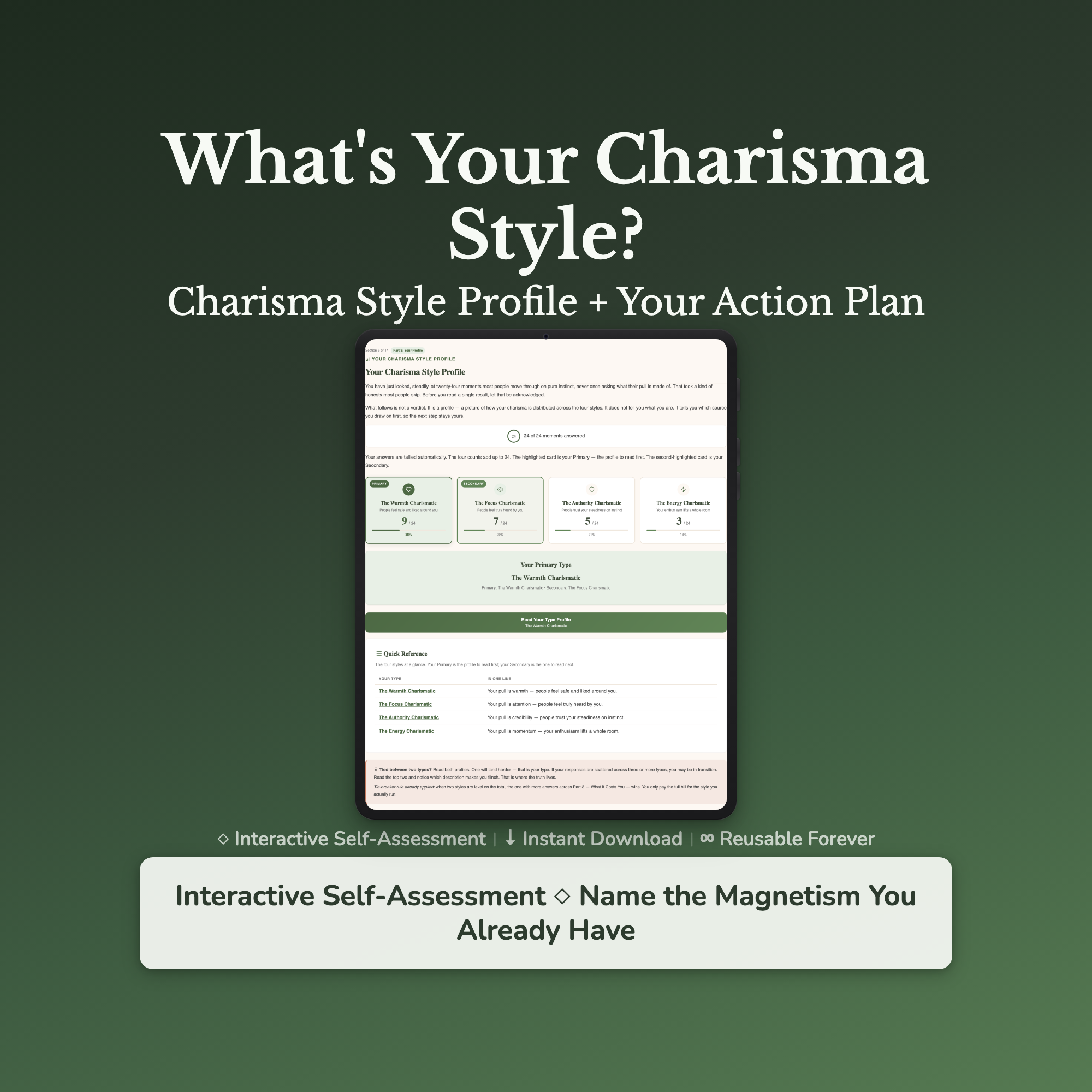 Charisma Quiz & Workbook – What Style of Magnetism Is Yours – Interactive Self-Assessment