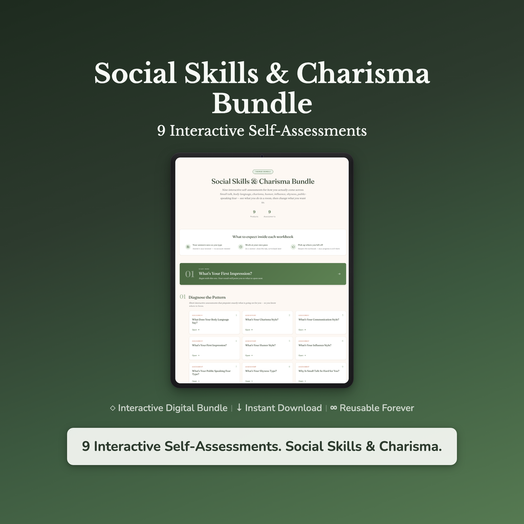 Social Skills Bundle – Charisma Small Talk Communication 9 Tools – Interactive Digital Bundle