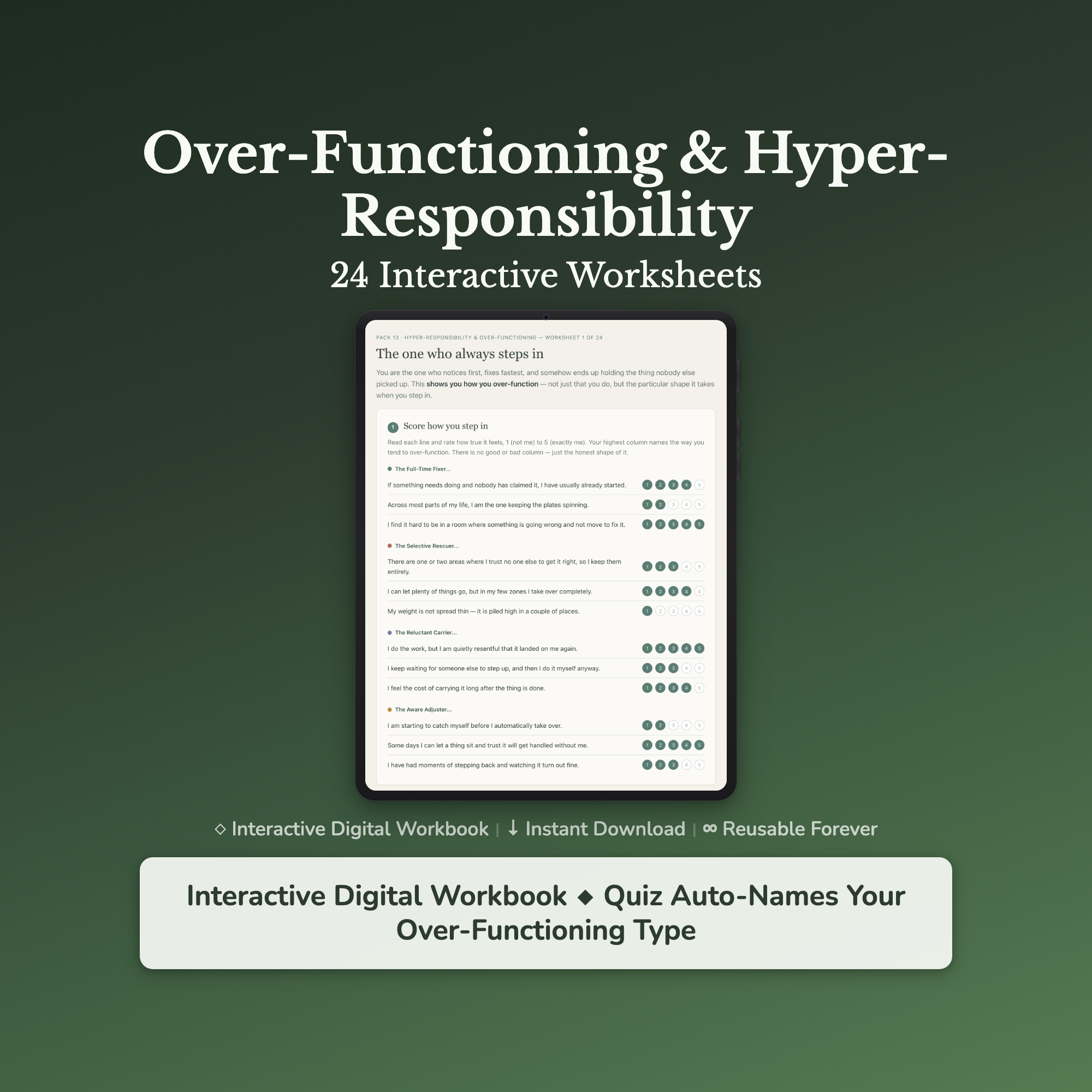 Over-Functioning Worksheets – Doing It All, Mental Load, Over-Responsibility – Interactive Worksheets Bundle