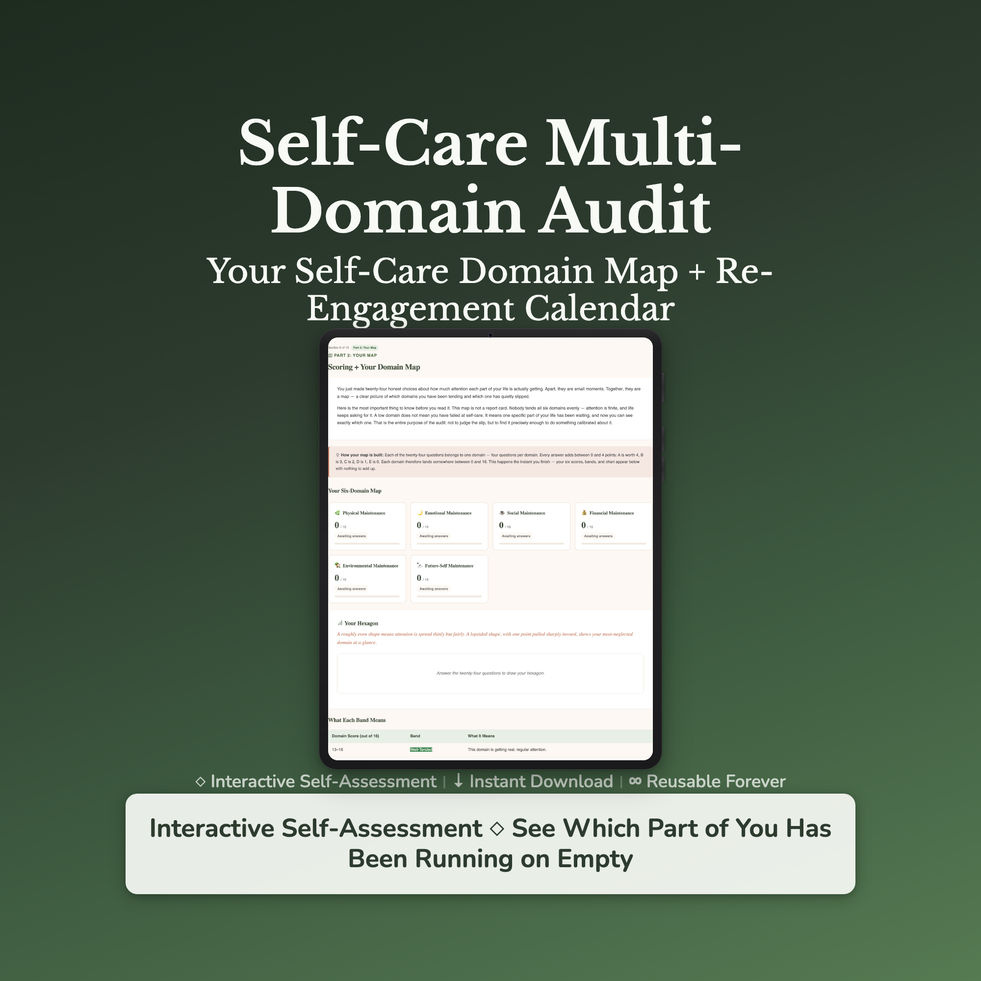 Self-Care Quiz & Workbook – Which Part Is Running on Empty? – Interactive Self-Assessment