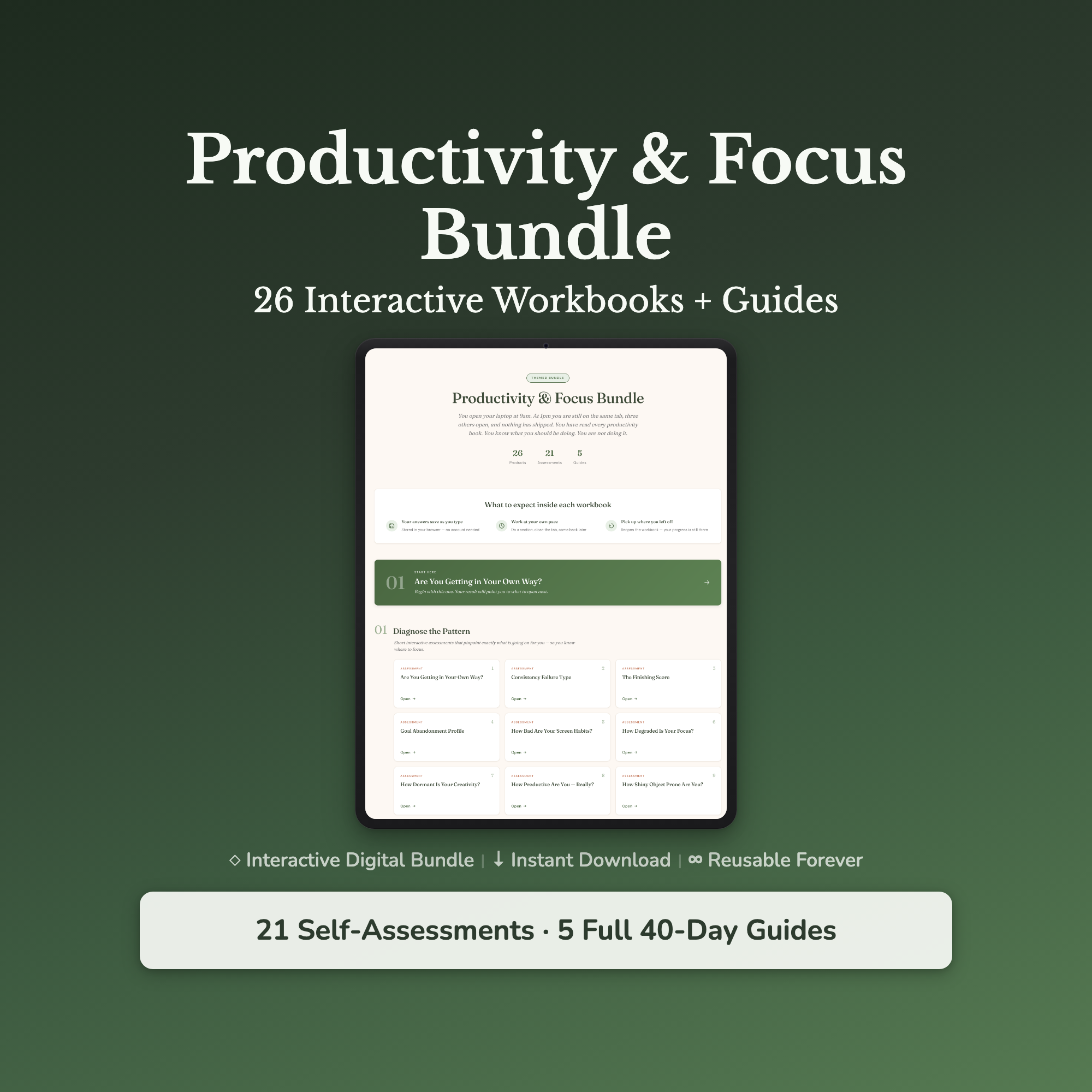 Procrastination Workbook Bundle – Tabs to Finished Things – Interactive Digital Bundle