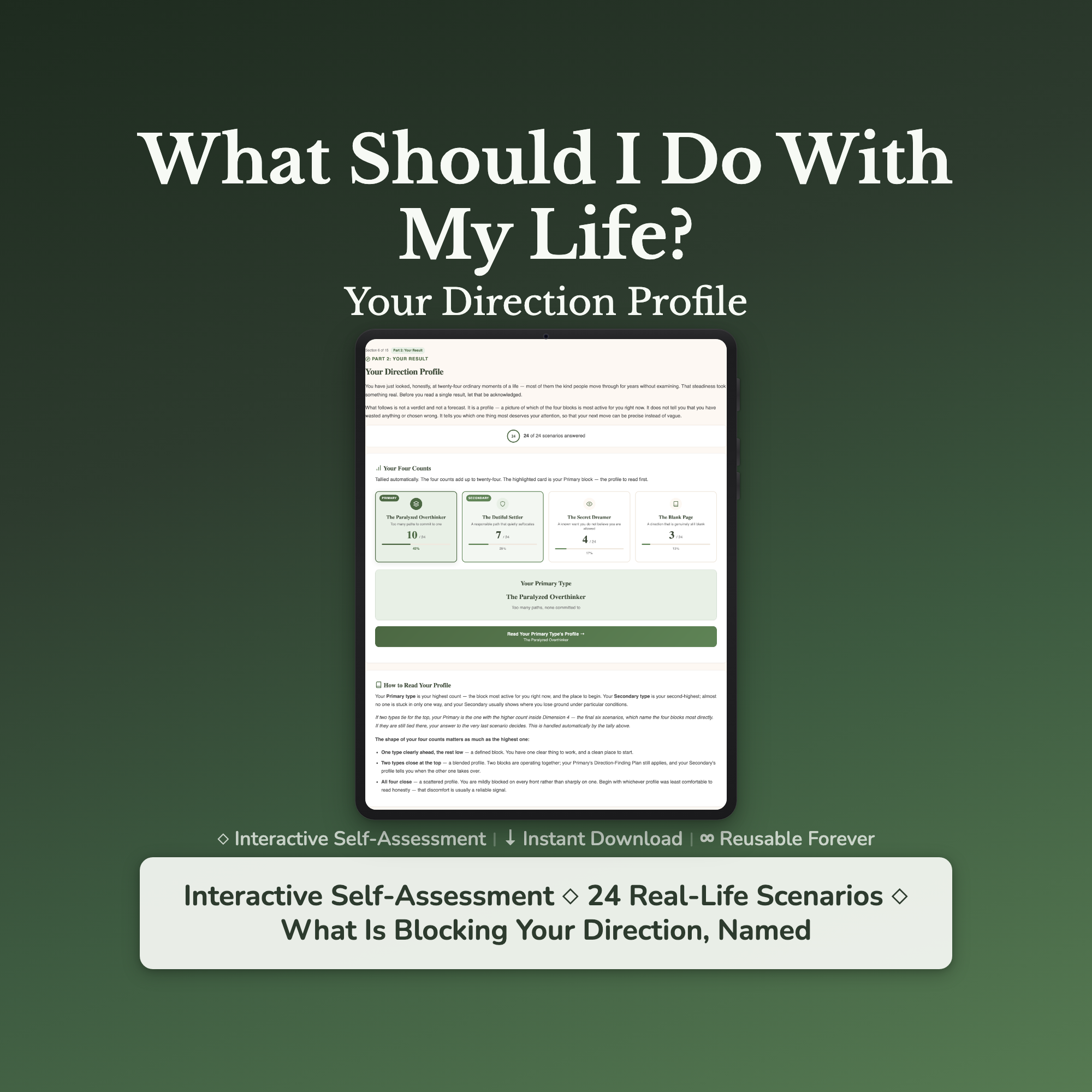 Life Direction Quiz & Workbook – Can't Figure Out My Path – Interactive Self-Assessment