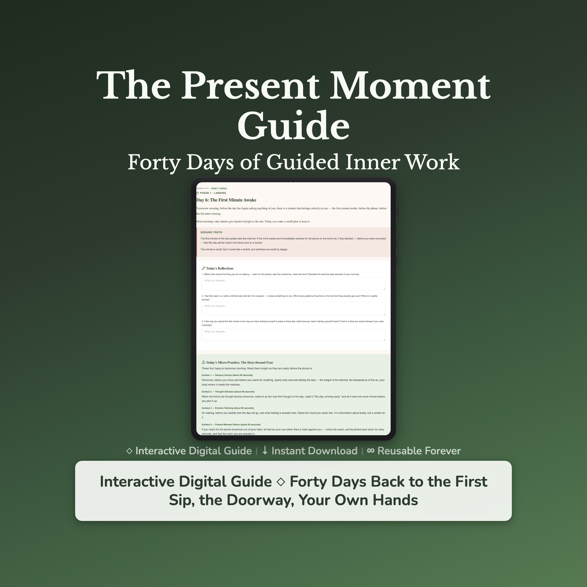 Mindfulness Workbook & 40-Day Journal – Sixty-Second Practice – Interactive Digital Guide
