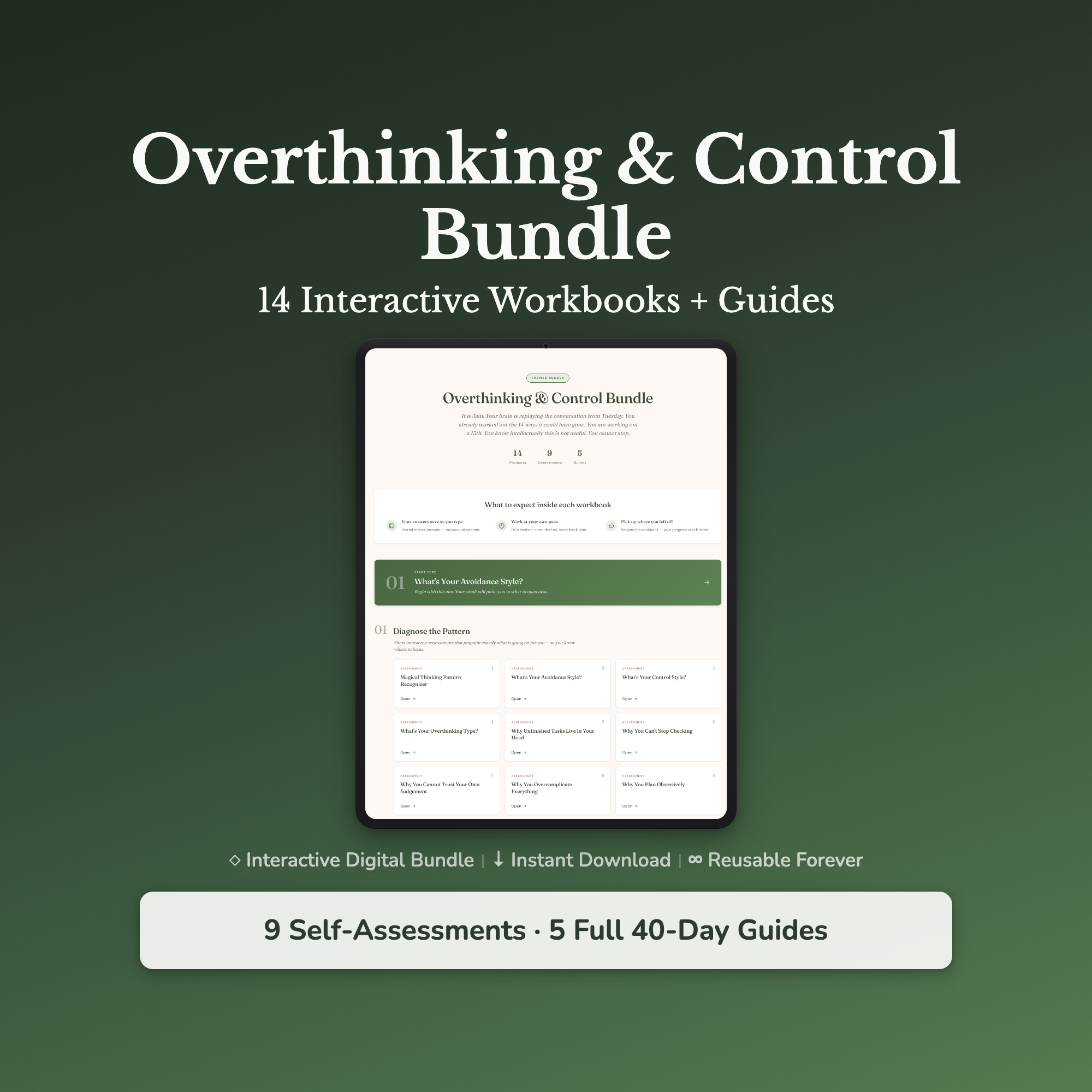 Overthinking Workbook Bundle – Why Can't I Stop Spiraling at 3am – Interactive Digital Bundle