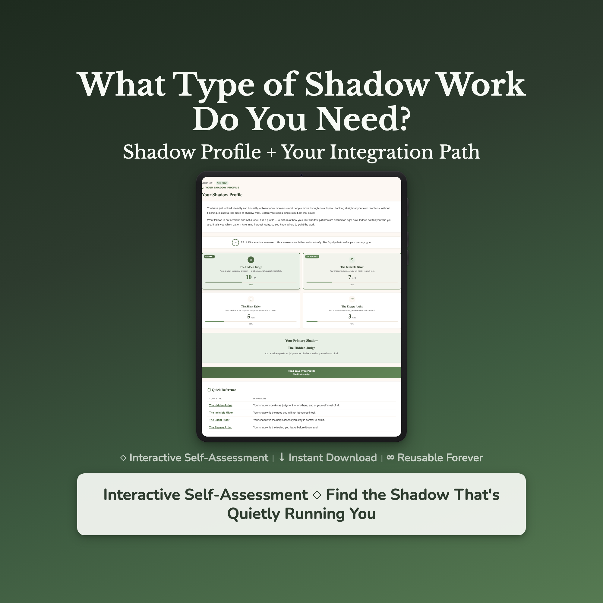 Shadow Work Quiz & Workbook – Which Shadow Is Running You – Interactive Self-Assessment