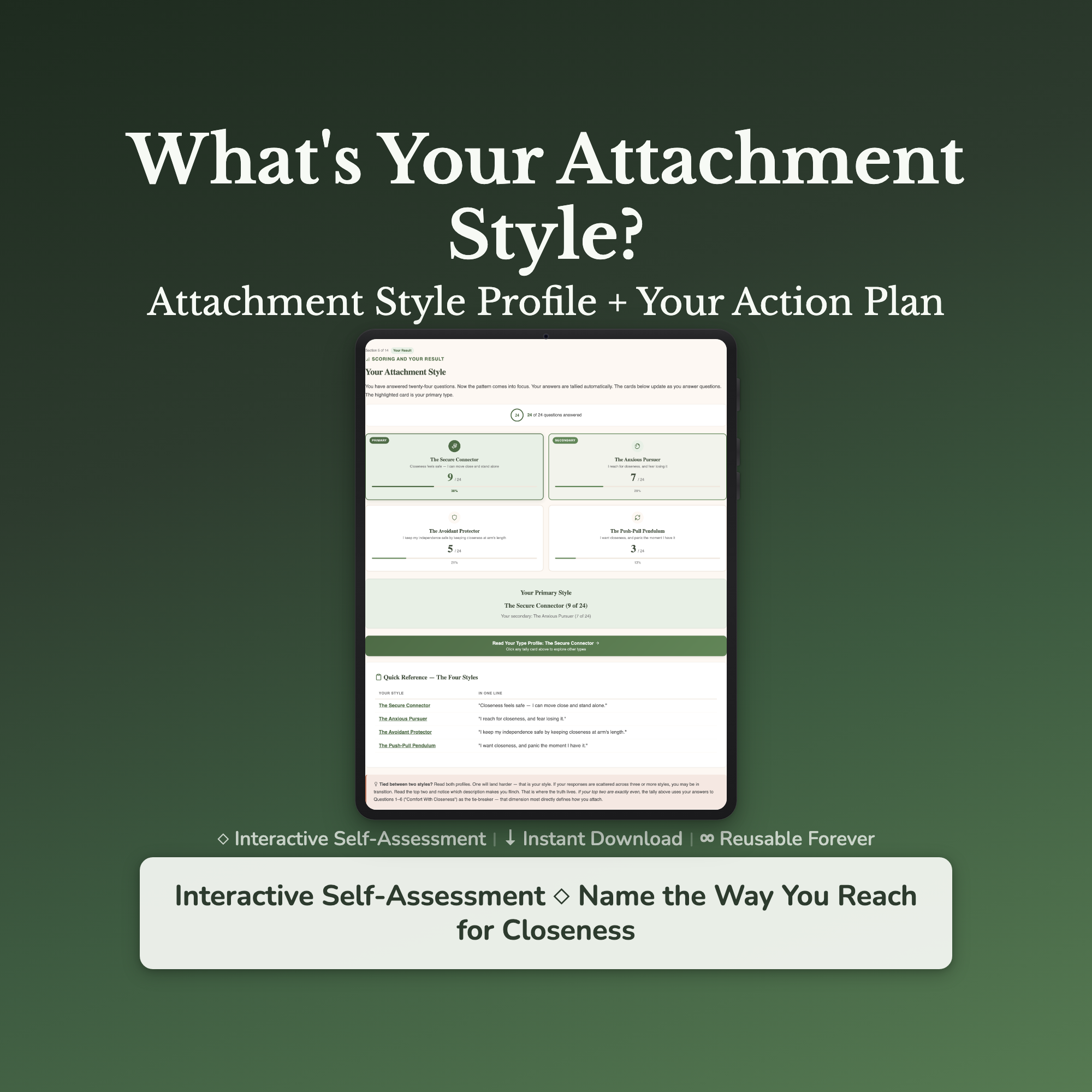 Attachment Style Quiz & Workbook – How You Reach Closeness – Interactive Self-Assessment