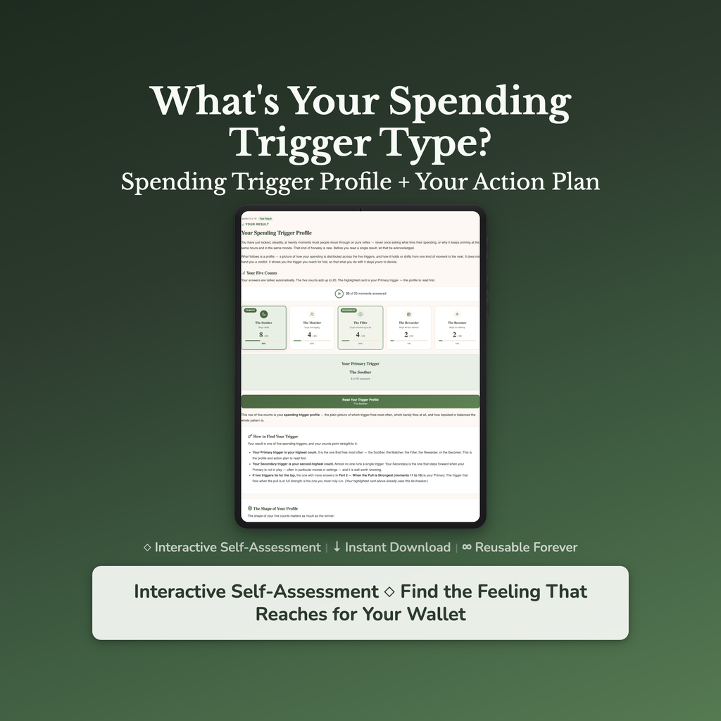 Spending Trigger Quiz & Workbook – Why You Keep Buying Stuff – Interactive Self-Assessment