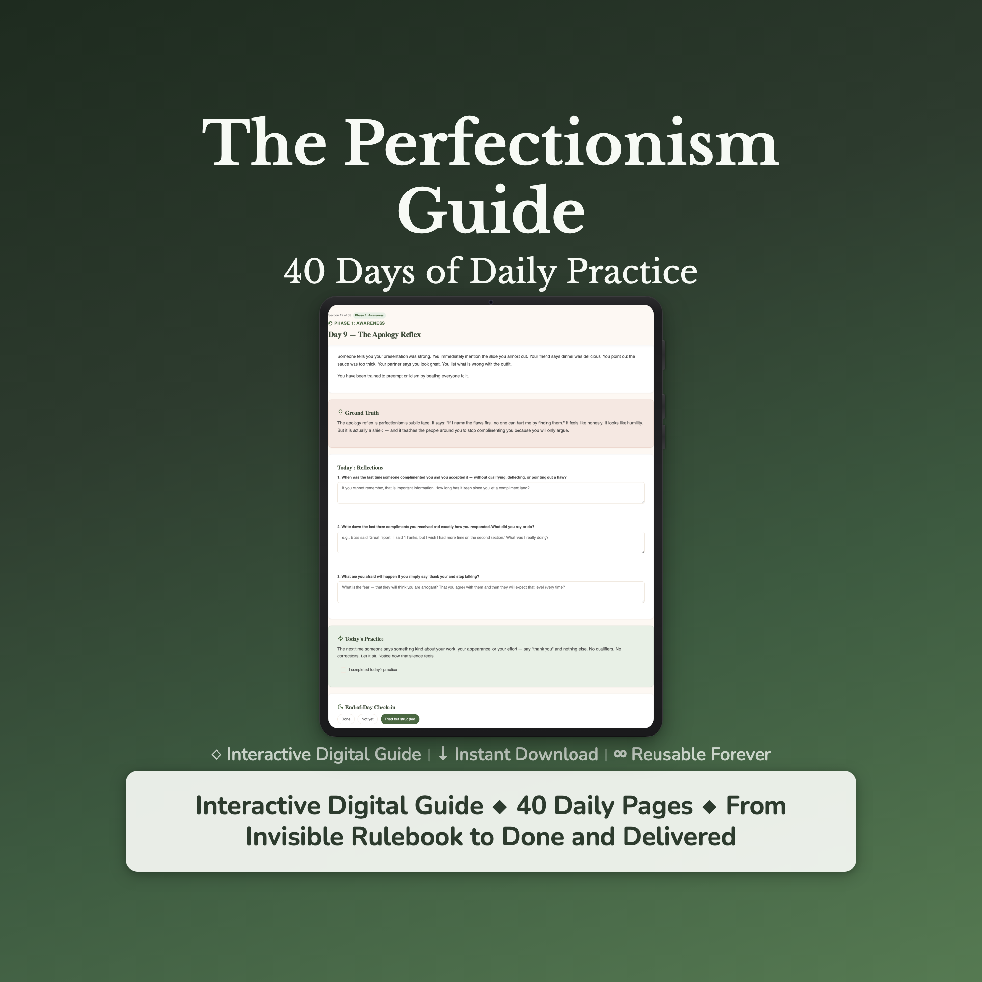 Perfectionism Workbook & 40-Day Guide — interactive workbook cover
