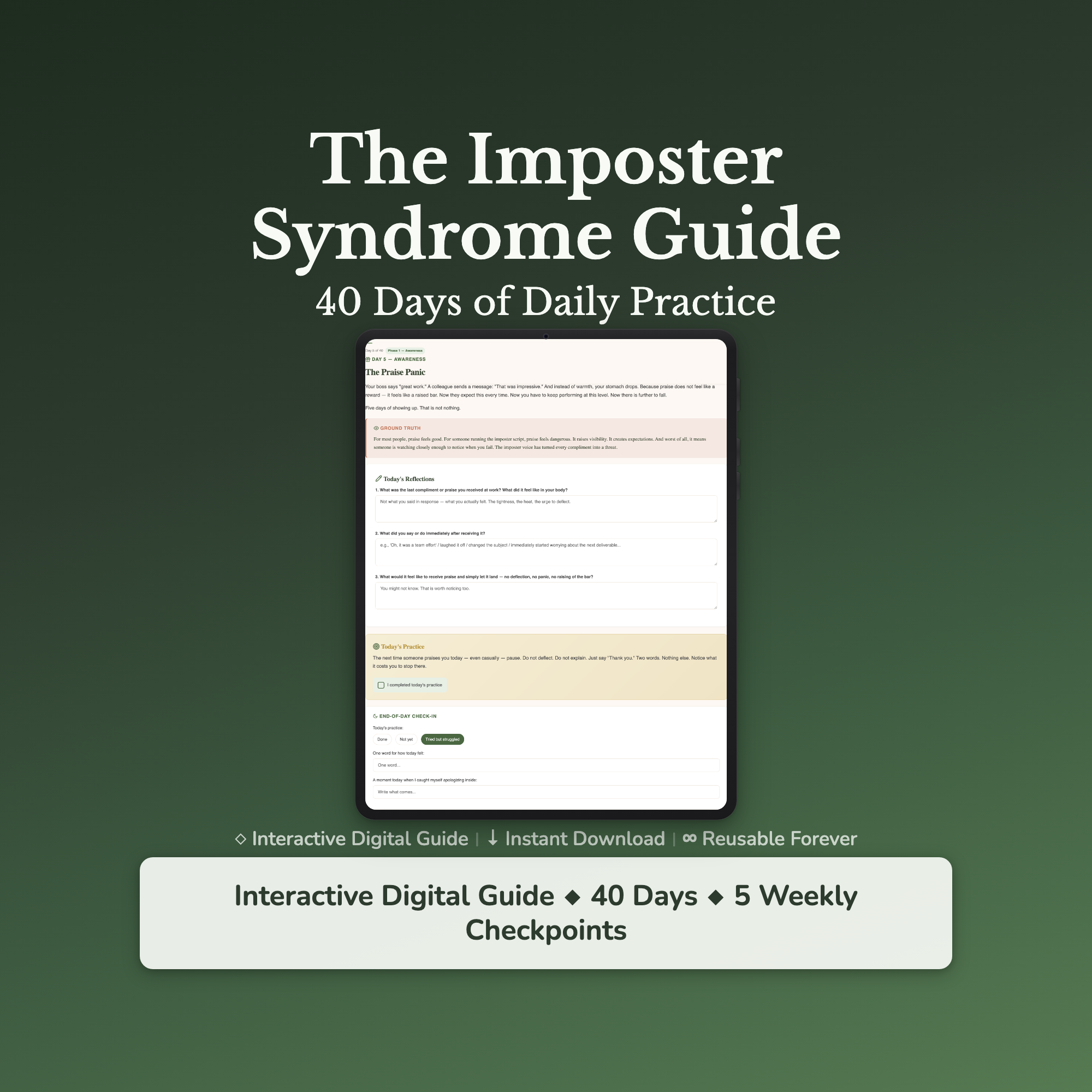 Imposter Syndrome Workbook & 40-Day Guide — interactive workbook cover
